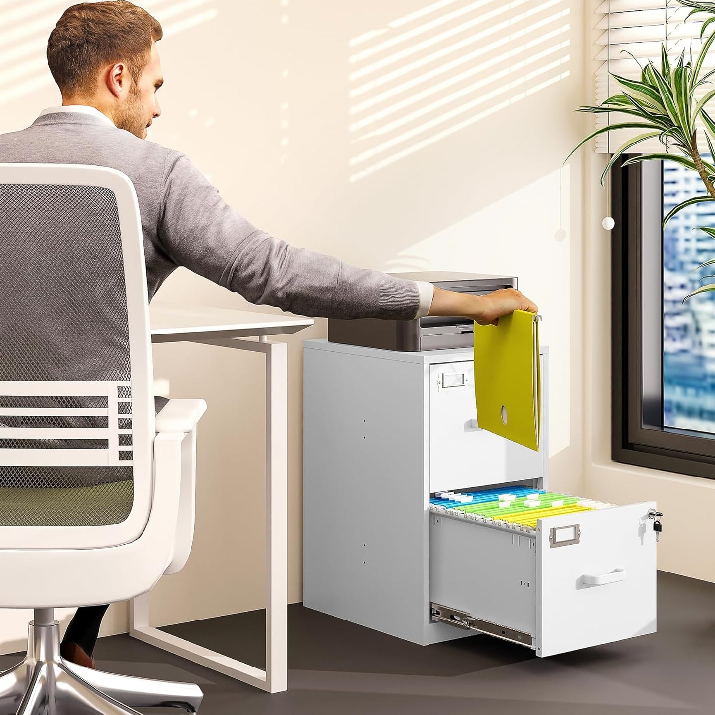 2 Drawer File Cabinet with Lock Vertical Filing Storage Office Home Steel Vertical File Cabinets for Letter Size File Cabinet Locked,Assembly Required