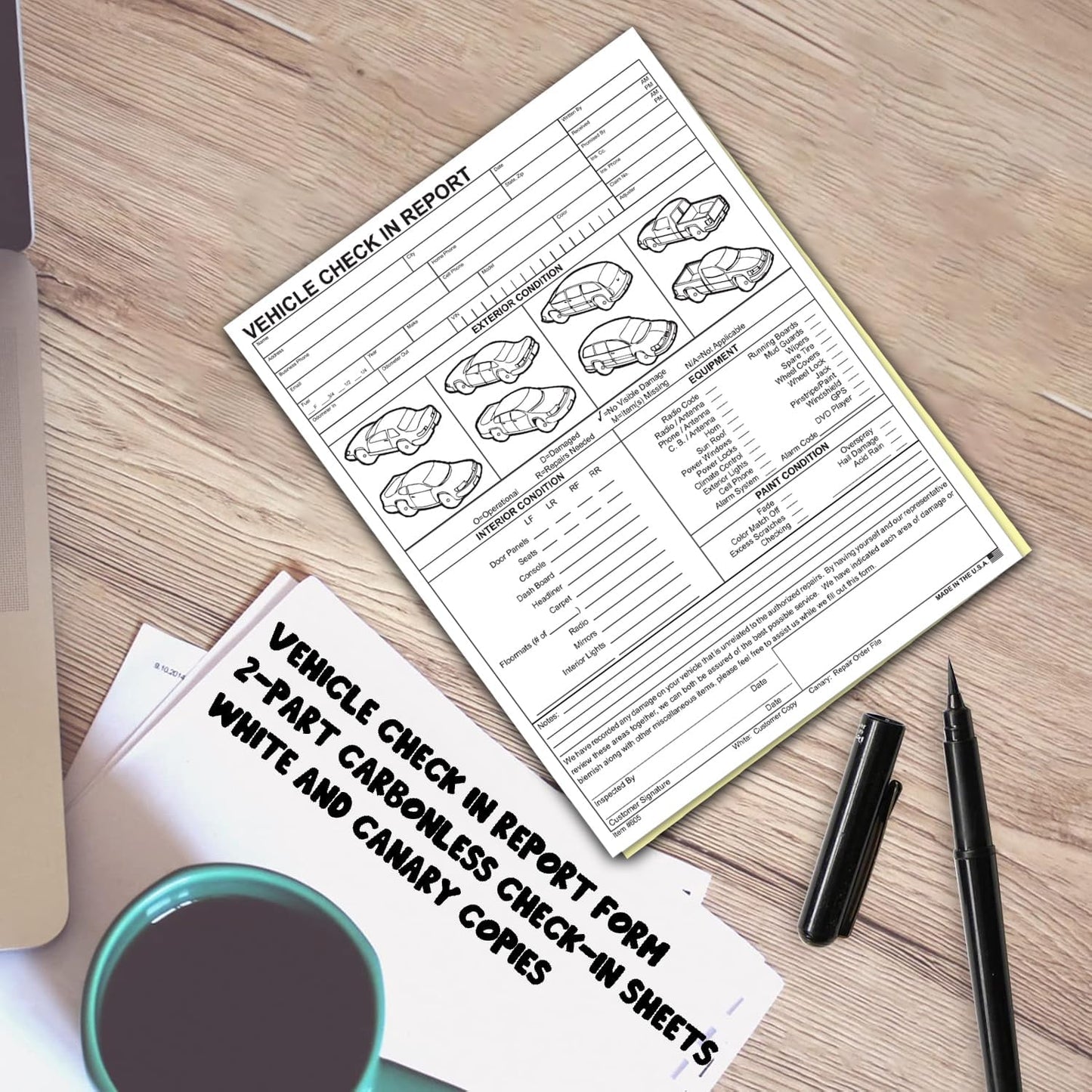 Vehicle Check-In Form Pad – 8.5" x 11" 2-Part Carbonless Auto Condition Report – White & Canary Copies – Service Intake Sheet for Car Dealerships, Repair Shops & Mechanics – Pack of 100