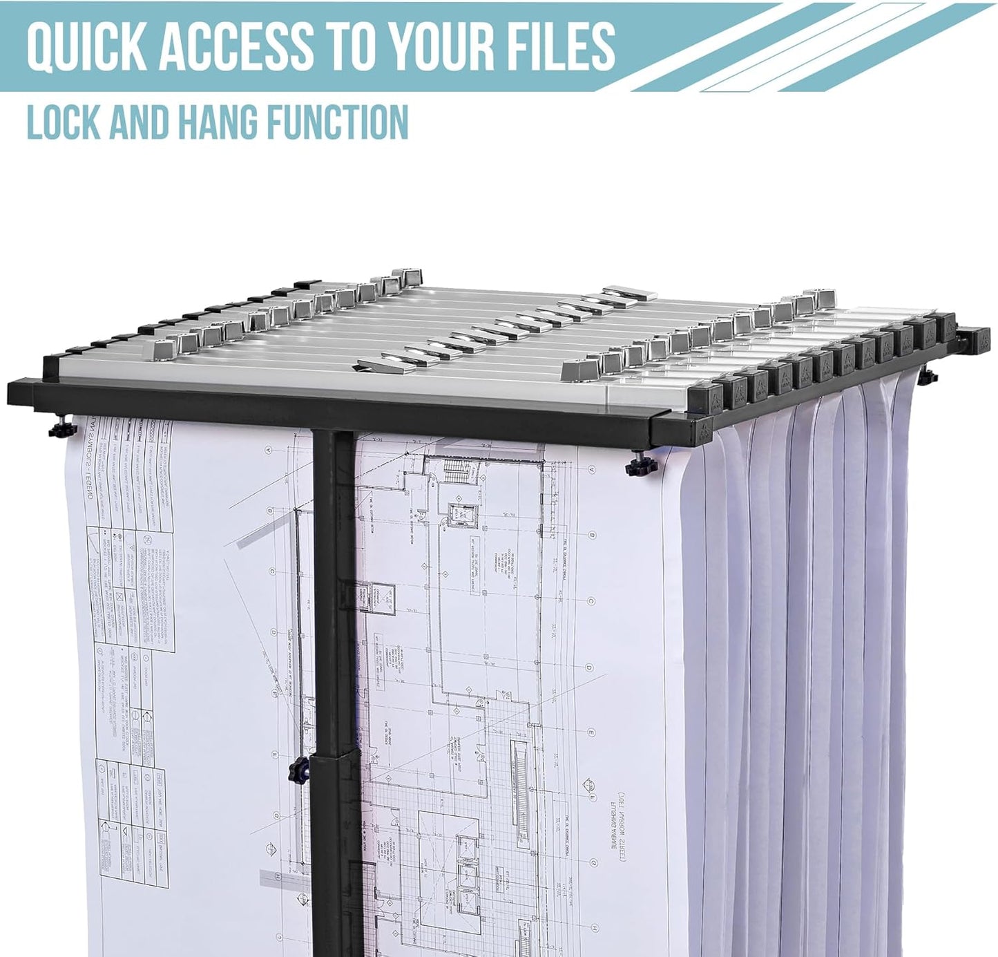 Adir Blueprint Rack and Clamps - 12 Pack of Blueprint Clamp and Mobile Blueprint Rack, Heavy-Duty Large Document Storage Solution for Blueprints, Posters, Maps, & Construction Plans