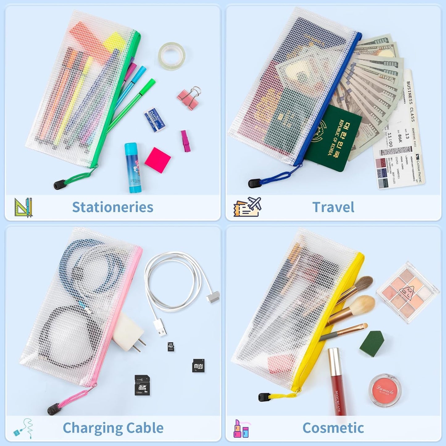 Umriox 16 Color Pencil Pouches, 9.2 x 4.7 in, Pencil Bags with Zipper, Clear Pencil Pouch for Office Supplies and Tavel Storage