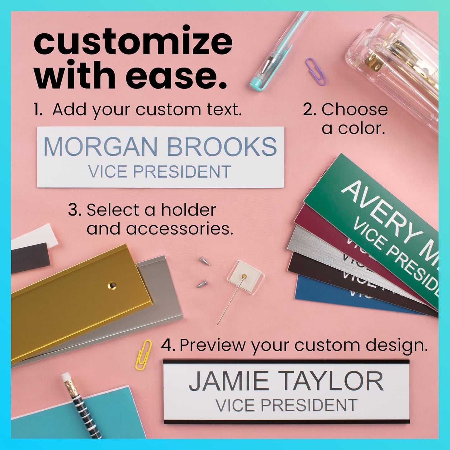 ExcelMark 2" x 10" Custom Engraved Name Plate with Square Corners