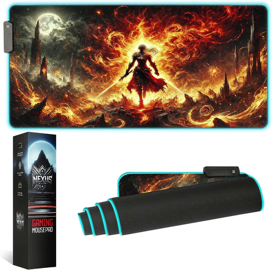 Gaming Mouse Pad - Desk Mat Gaming Mouse Pad , Medium Extra Large Extended Big Long Huge XL XXL and XXXL RGB LED Light Mousepad For a Computer , PC Mats Mousepads Hellfire Crusader