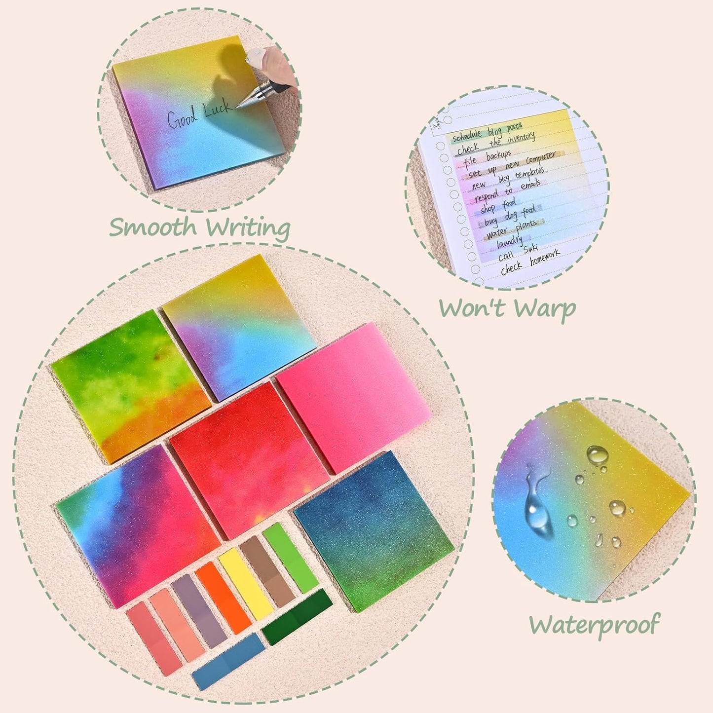 BAYTORY 500 Sheets Transparent Sticky Notes, 3 x 3 Glitter Clear Memo Pads, Translucent Self-Stick Index Tabs, See Through Self-Adhesive Note for Bible Accessories (Multicolor Gradient)