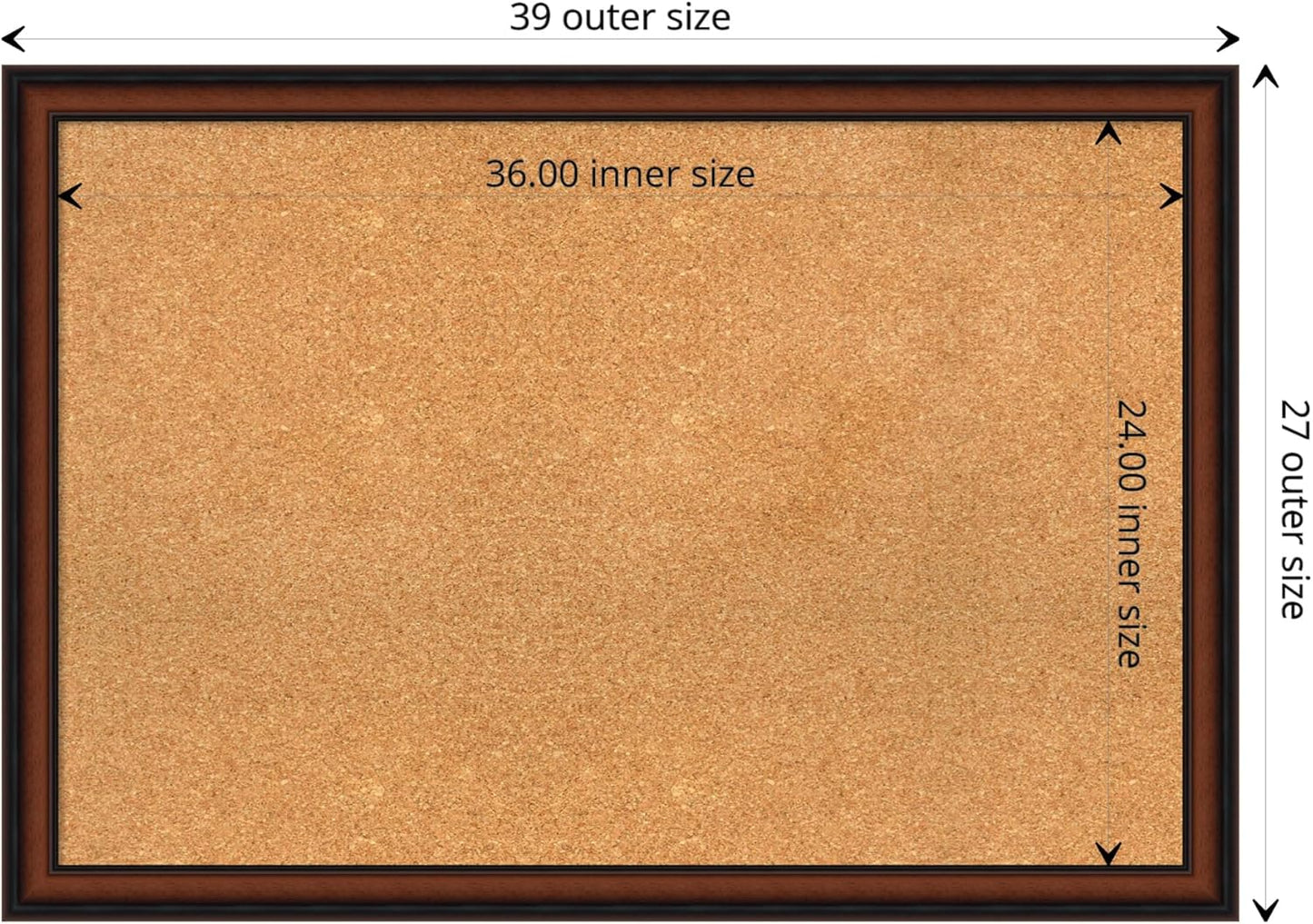 Amanti Art Natural Cork Board for Wall, 27x39 Vision Board with Brown Wood Frame, Large Corkboard Office Decor for Home Organization, Traditional Corkboard Pinboard to display items for home