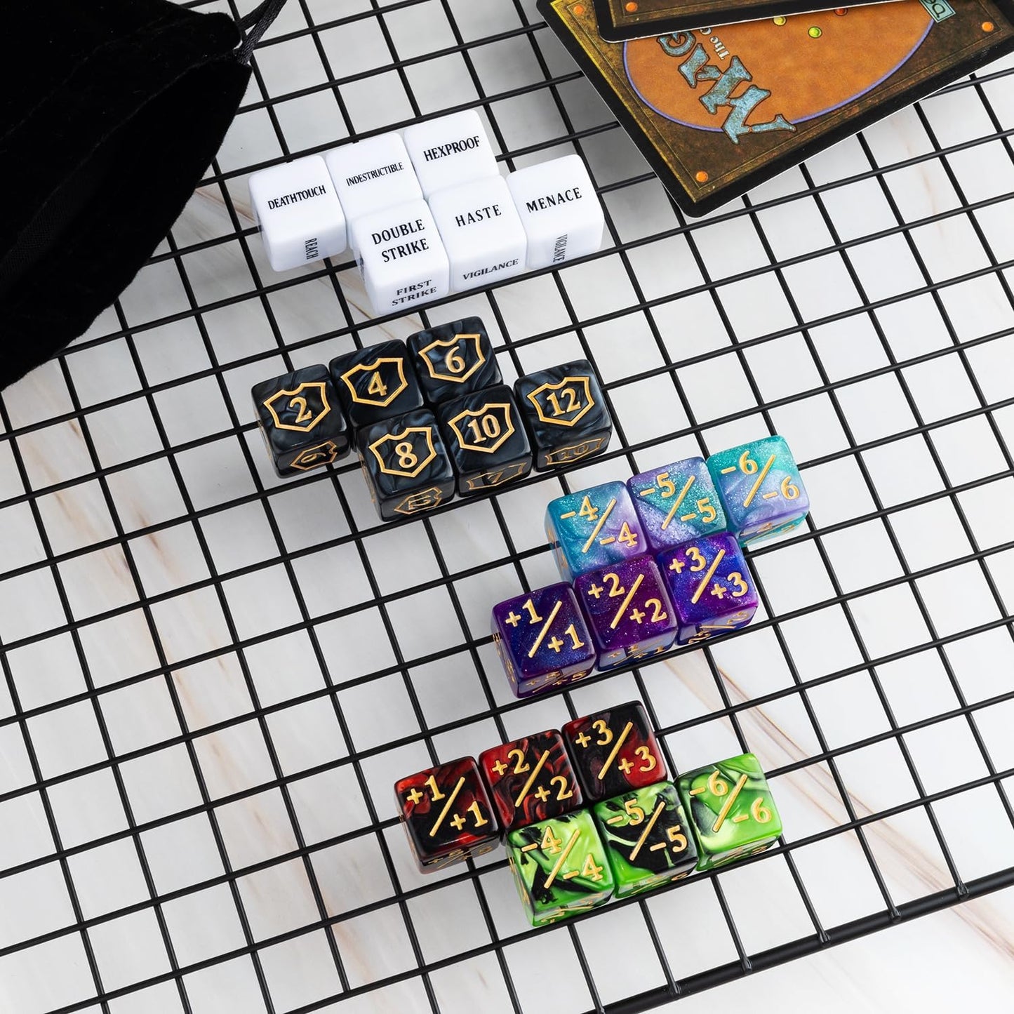 63 Pieces MTG Dice Counters Bulk Ability Keywords MTG Tokens Shield Life Counter 6 Sided Dice Set for Magic The Gathering,TCG,Cards Gaming Accessories