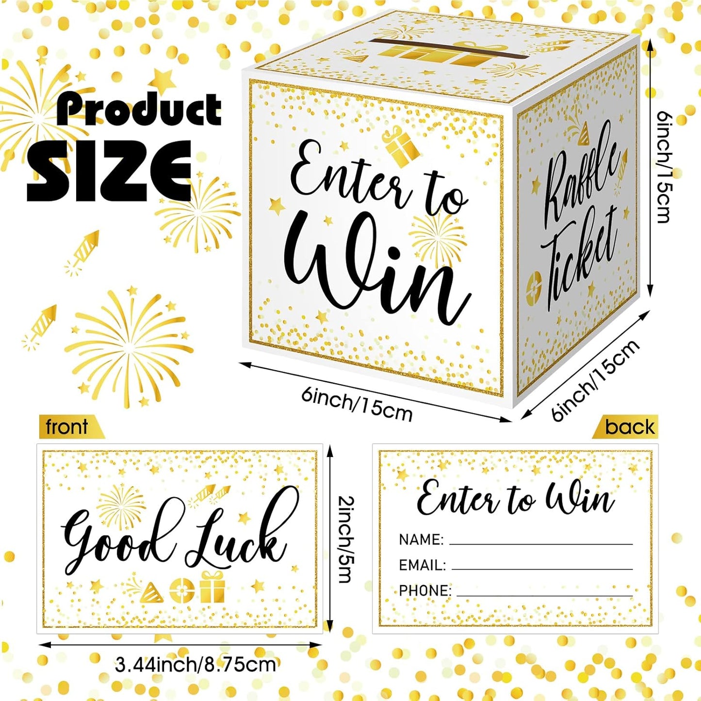 Colarr Raffle Box Gold Brass Donation Box Ballot Safe Suggestion with Raffle Tickets Cards Ballot with Slot Collection Voting Bowl Holder Gifts(1 Pack)