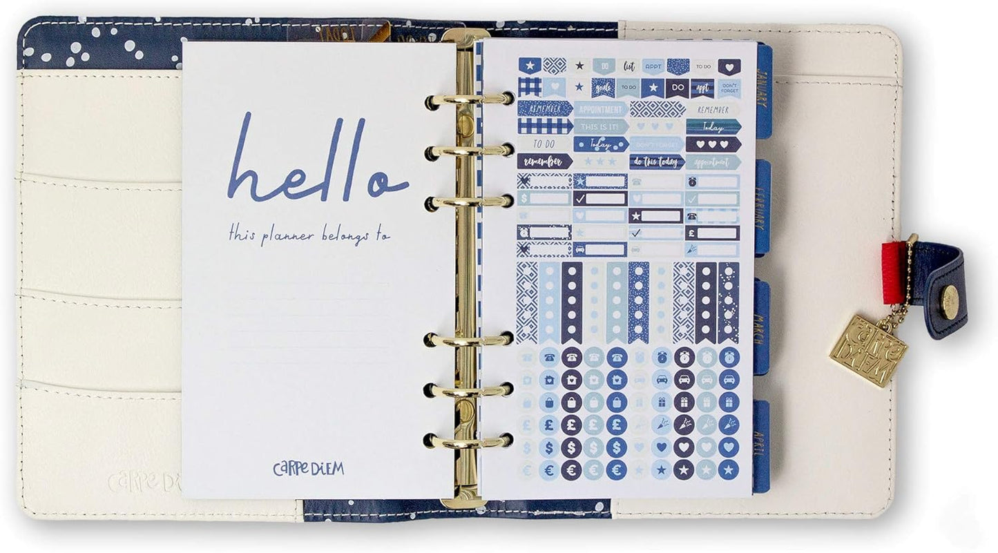 Pukka Pad, Carpe Diem Personal Planner - Soft Cover Binder with Weekly, Monthly Undated Inserts in Tabbed Sections, Interior Pockets and Sticker Sheets - 8 X 7.5 X 1.4 Inches, Colour Wash