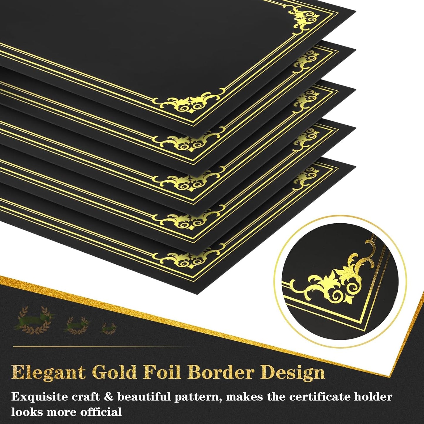 30 Packs Certificate Holders, Black Certificate Covers, Diploma Holders, Certificate Folders with Gold Foil Border for Letter Size 8.5" x 11" Certificates, Diploma, Documents, Award Cover