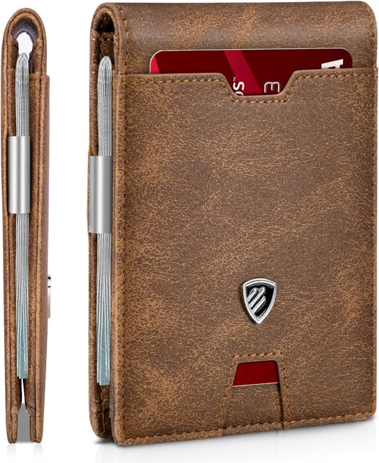 RUNBOX Mens Slim Wallet with Money Clip RFID Blocking Bifold Credit Card Holder for Men with Gift Box