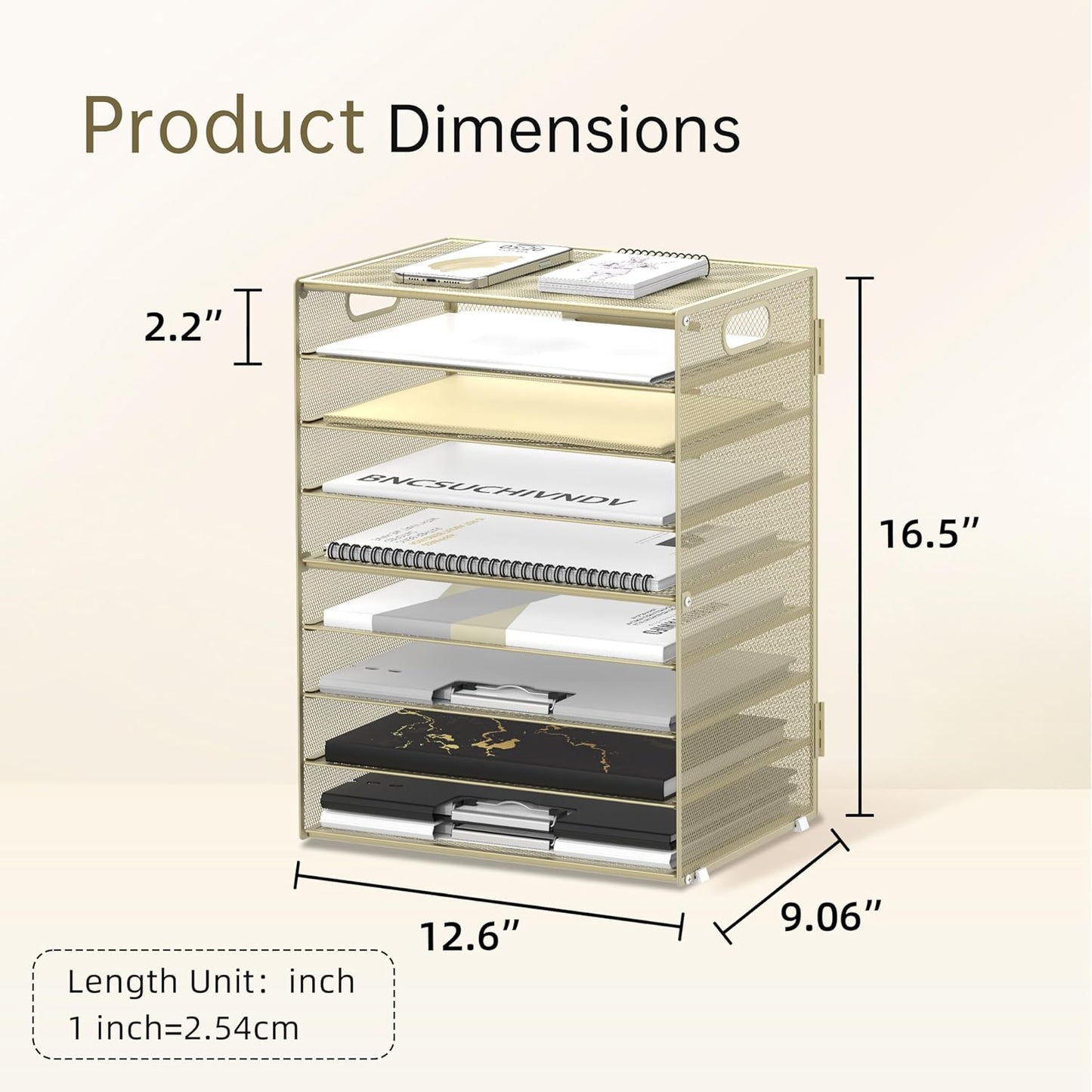 DALTACK 9-Tier Paper Letter Tray Desk Organizer with Handles, Mesh File Holder Organization, File Organizer for Desk Paper Sorter for Office Home School, Golden Yellow