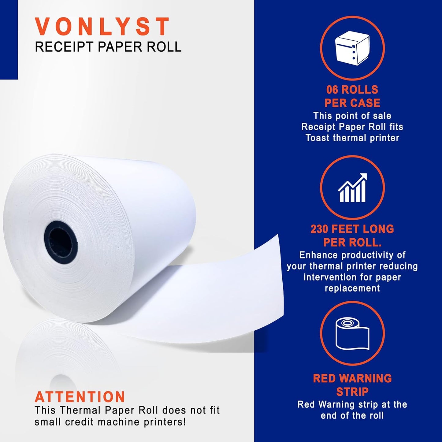 Thermal Printer Paper Roll for Toast TP200 Receipt Printer Point of Sale (06 rolls)