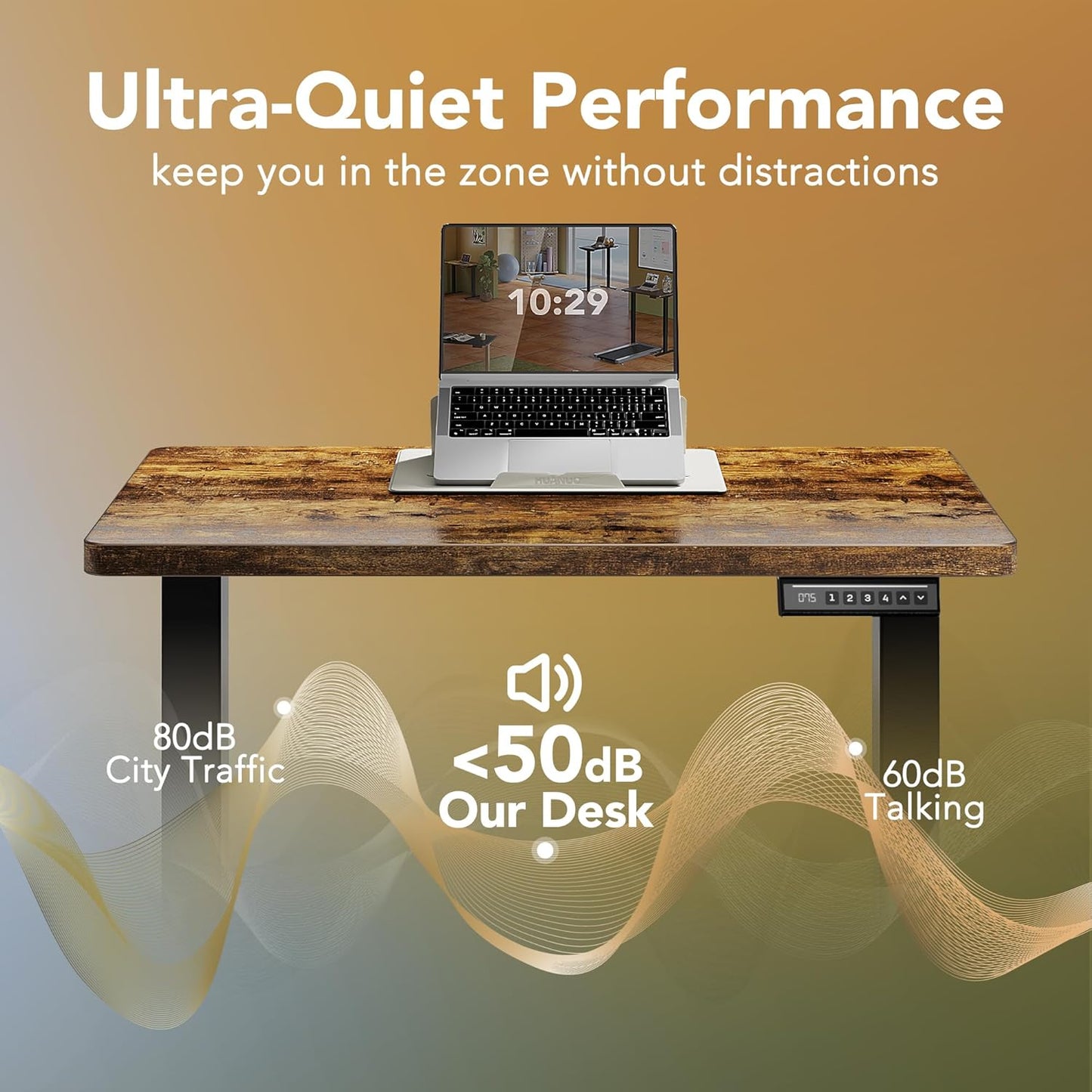 HUANUO Electric Standing Desk, 55 x 24 Inch Height Adjustable Computer Desk with Storage Bag, 4 Height Memory Settings, Sit Stand Up Desk for Home Office, Rustic Brown