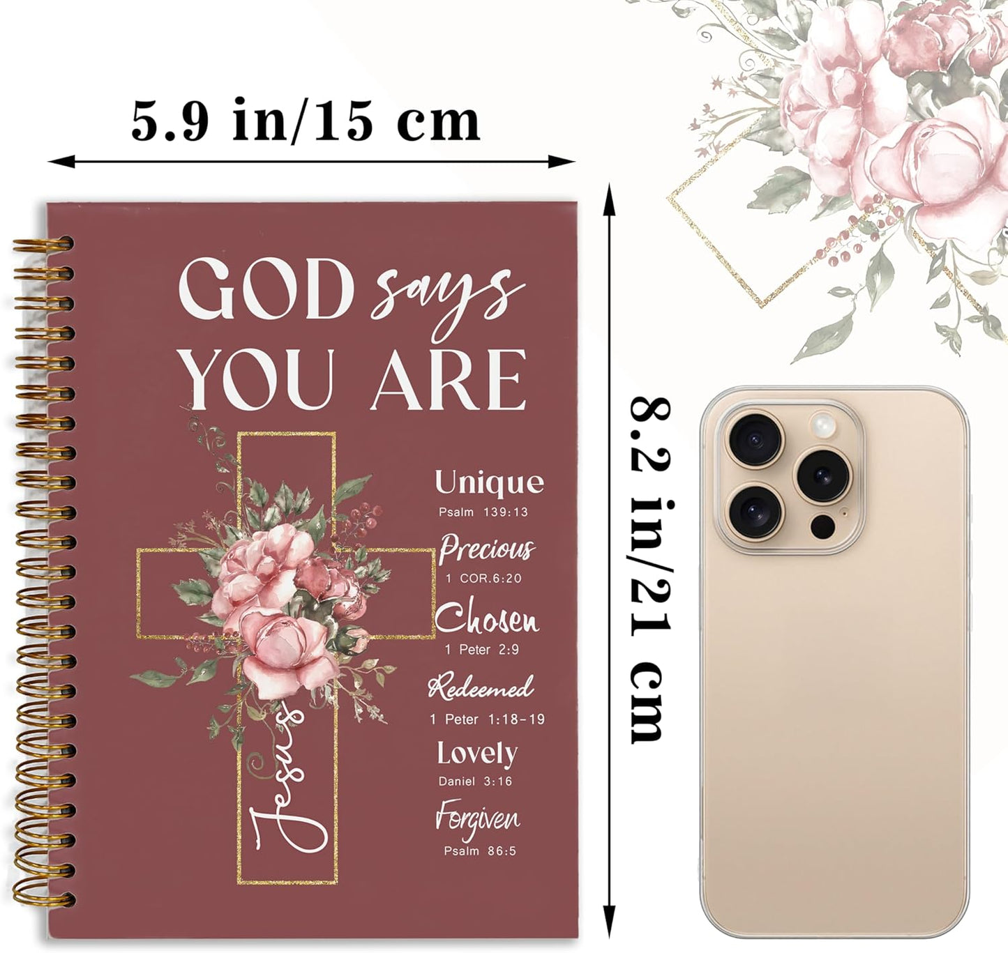 Bible Notebook, A5 Spiral Christian Journal with Floral Pink Butterfly Notebook, Bible Verse-God Says You Are, Inspirational Notebooks for Women, Bible Study, Gift for Birthday Christmas