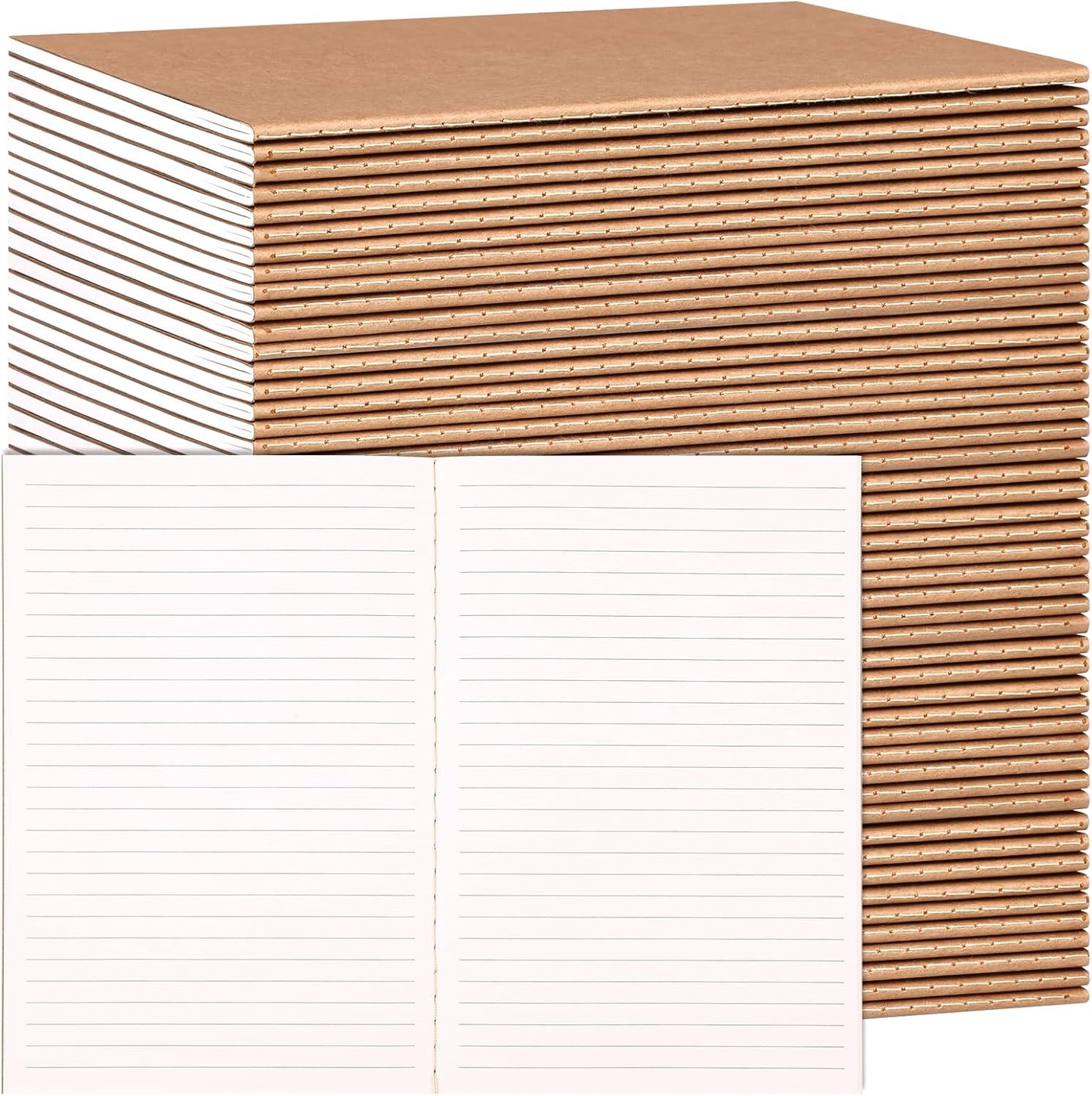 LABUK 48 Pack Lined Kraft Notebooks, A5 Journals Bulk, 8.3x5.5 Notebook Bulk for Traveler Journal, Students Gift School Office Supplies (30 Sheets/60 Pages)