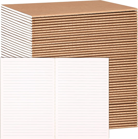 LABUK 48 Pack Lined Kraft Notebooks, A5 Journals Bulk, 8.3x5.5 Notebook Bulk for Traveler Journal, Students Gift School Office Supplies (30 Sheets/60 Pages)