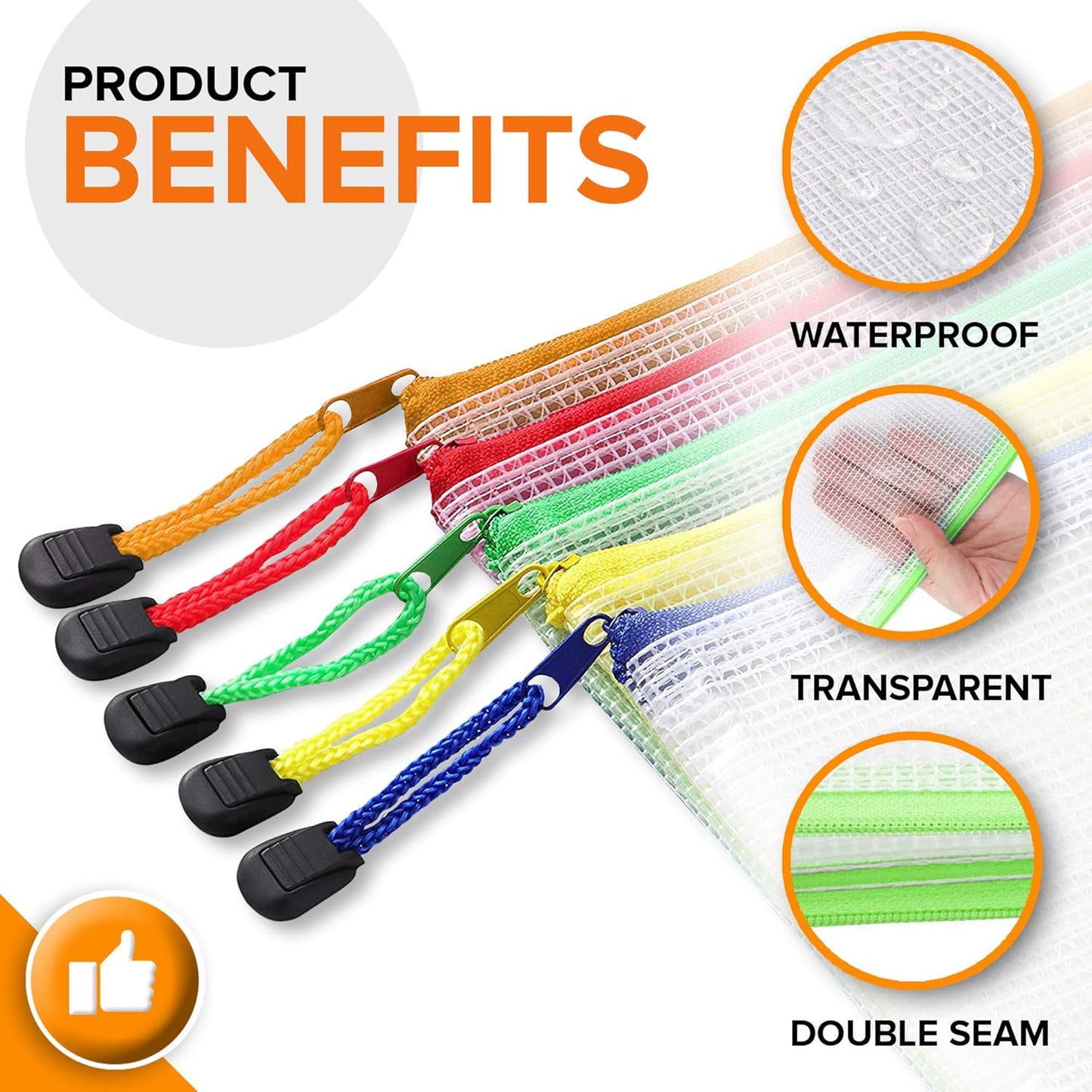 5 Pack Mesh Zipper Pouch Bags 10x14 inch - Plastic Zipper Pouches for Organizing - Document Bags With Zippered - Letter Size Zippered Pouch - Document Pouches