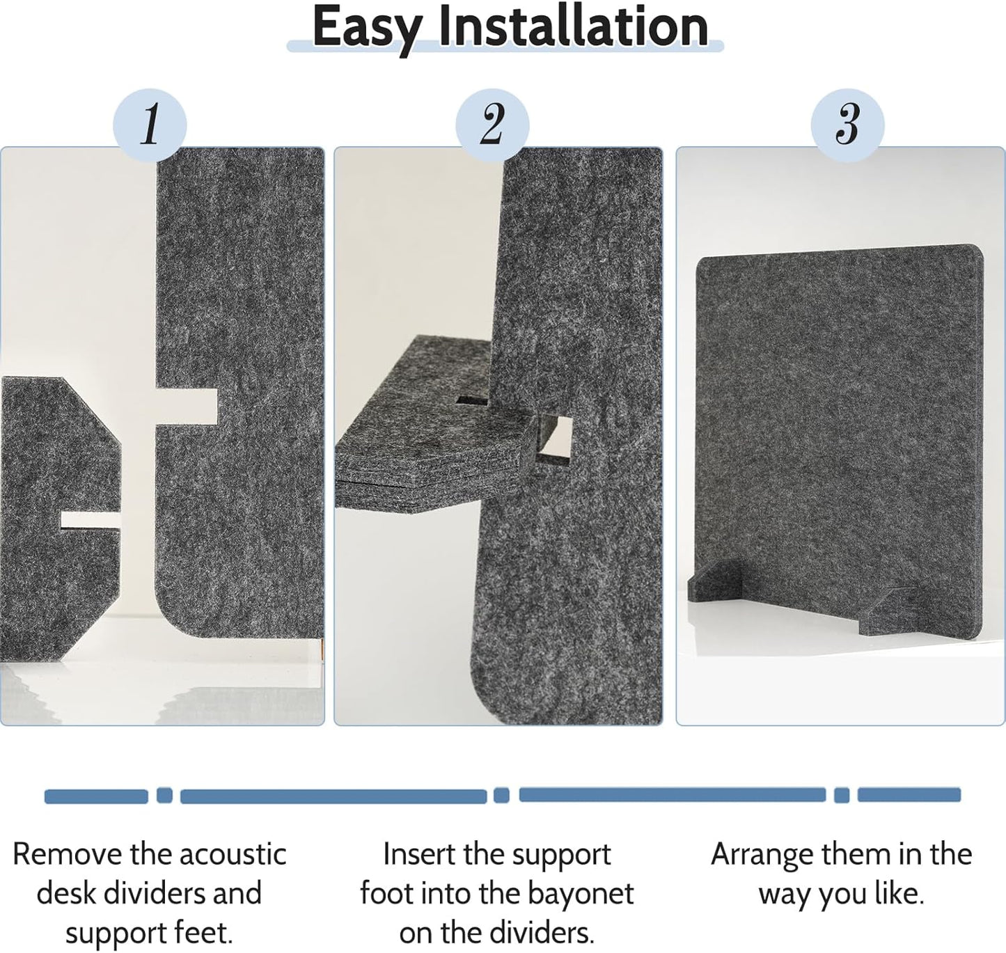 4 Pack Acoustic Desk Dividers - 24" x 20" Freestanding Privacy Panels Set with Noise - Reducing Design Cubicle Sound Proof, Ideal for Office, Classroom, and Home (Dark Gray)