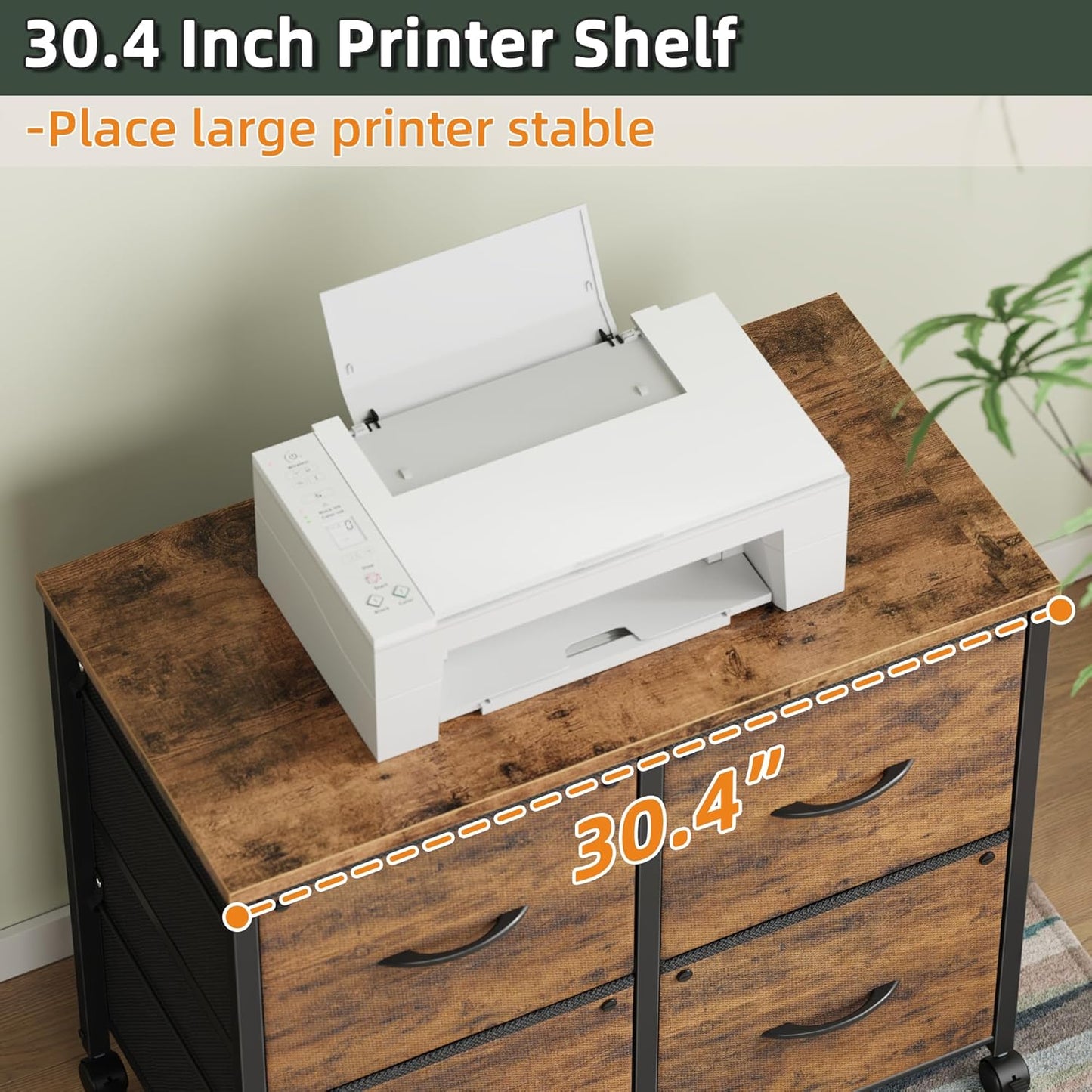 Lateral File Cabinet 4 Fabric Drawer, Mobile Filing Cabinet for Large Printer, Home Office Functional Small Office Storage Cabinet & Printer Stand, Fits A4/Letter Size, 30.4''W, Rustic Brown