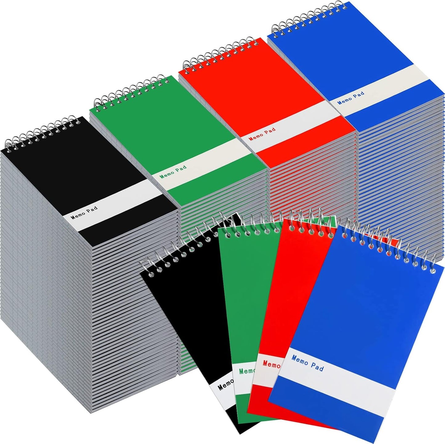 Thenshop 148 Pads Spiral Memo Bulk 3'' x 5'' Top Bound Memo Book 60 Sheets Small Mini Notebooks Lined Wire Bound Pocket Steno Book for Home, Office, School (Black,Green,Dark Blue,Red)