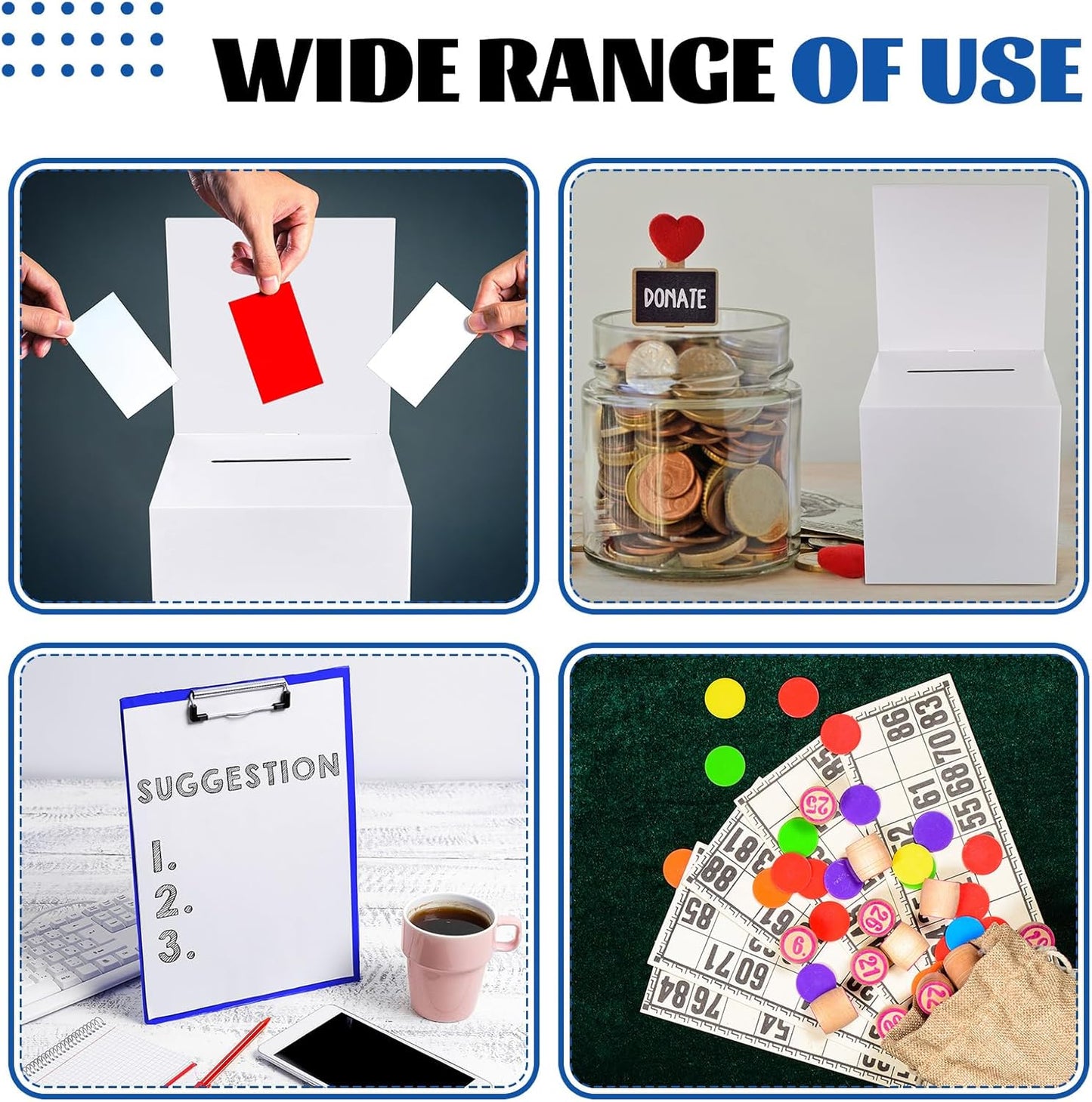 PerKoop 20 Pcs Extra Large Raffle Ticket Box, 10 x 10 x 10 Inch Cardboard Ballot Box with Slot, Large Suggestion Donation with Removable Header for Fundraising Ticket Collecting Voting Contest, White