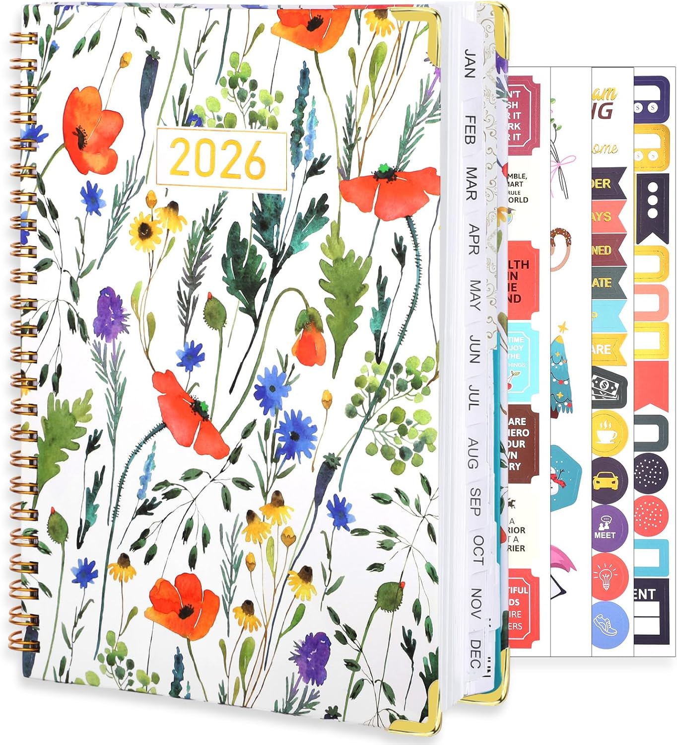 2026 Planner, Weekly and Monthly Planner, January 2026 - December 2026, Calendar Planner A5 (6.5" x 8.5") with Tabs, Inner Pocket for Home School Office Supplies, Red Flower