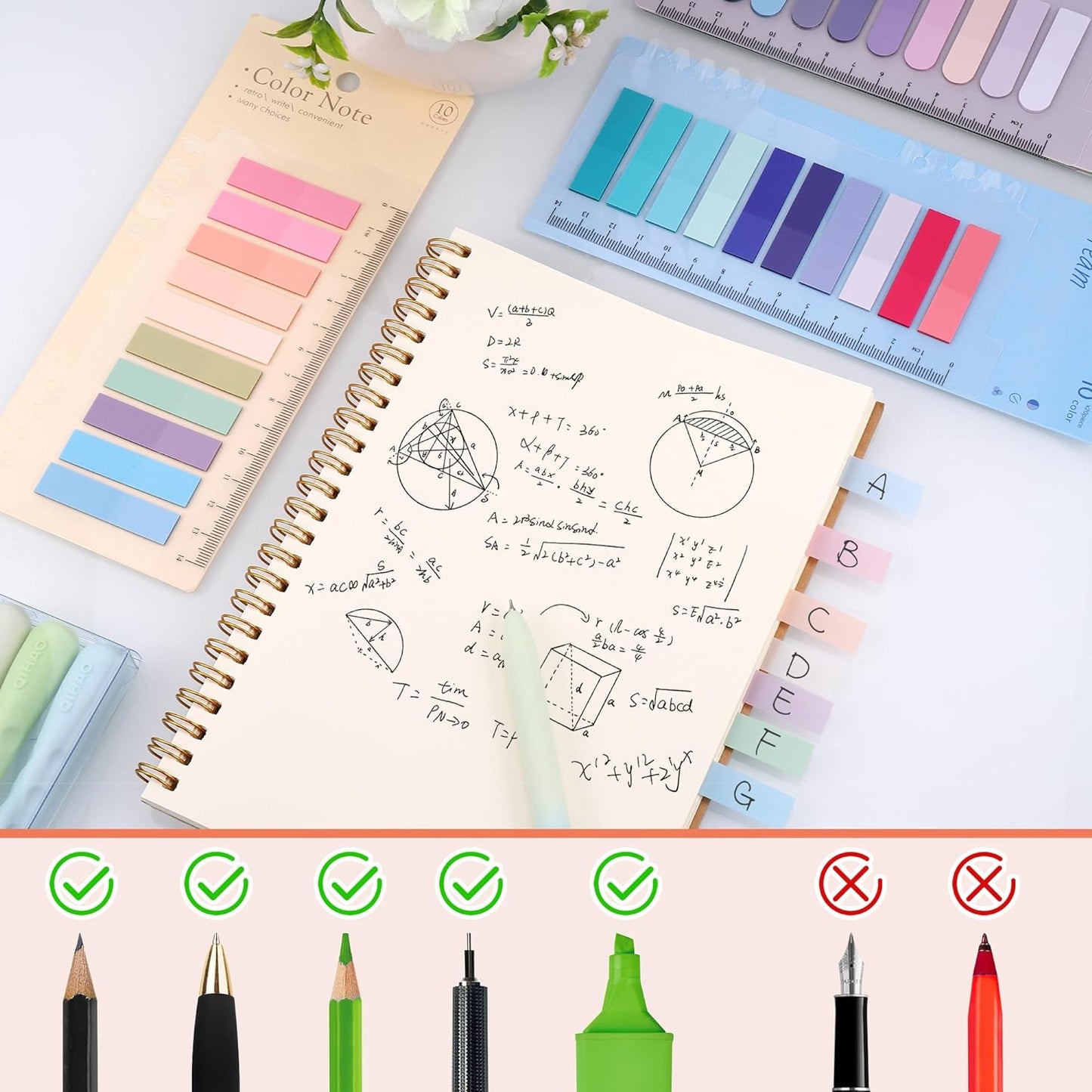 Book Tabs for Annotating, 2000Pcs Sticky Tabs with Ruler, Transparent Sticky Notes for Binders, Page Markers for Notebooks, Multi-Colored Writable and Repositionable Book Flags Strip Index Tabs