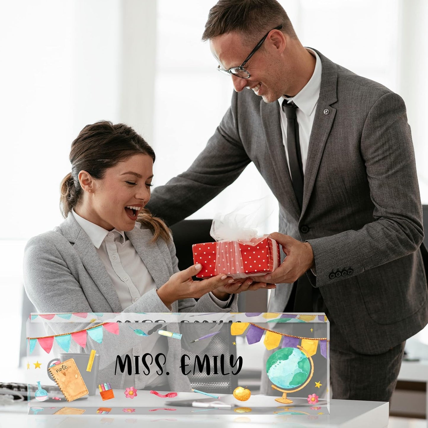 Gowelly Office Acrylic Teacher Name Plate for Desk |Desk Name Plate Personalized| Custom Teacher Appreciation Gifts in Bulk |Office Teacher Supplies Gifts for Women|Gifts for Teachers