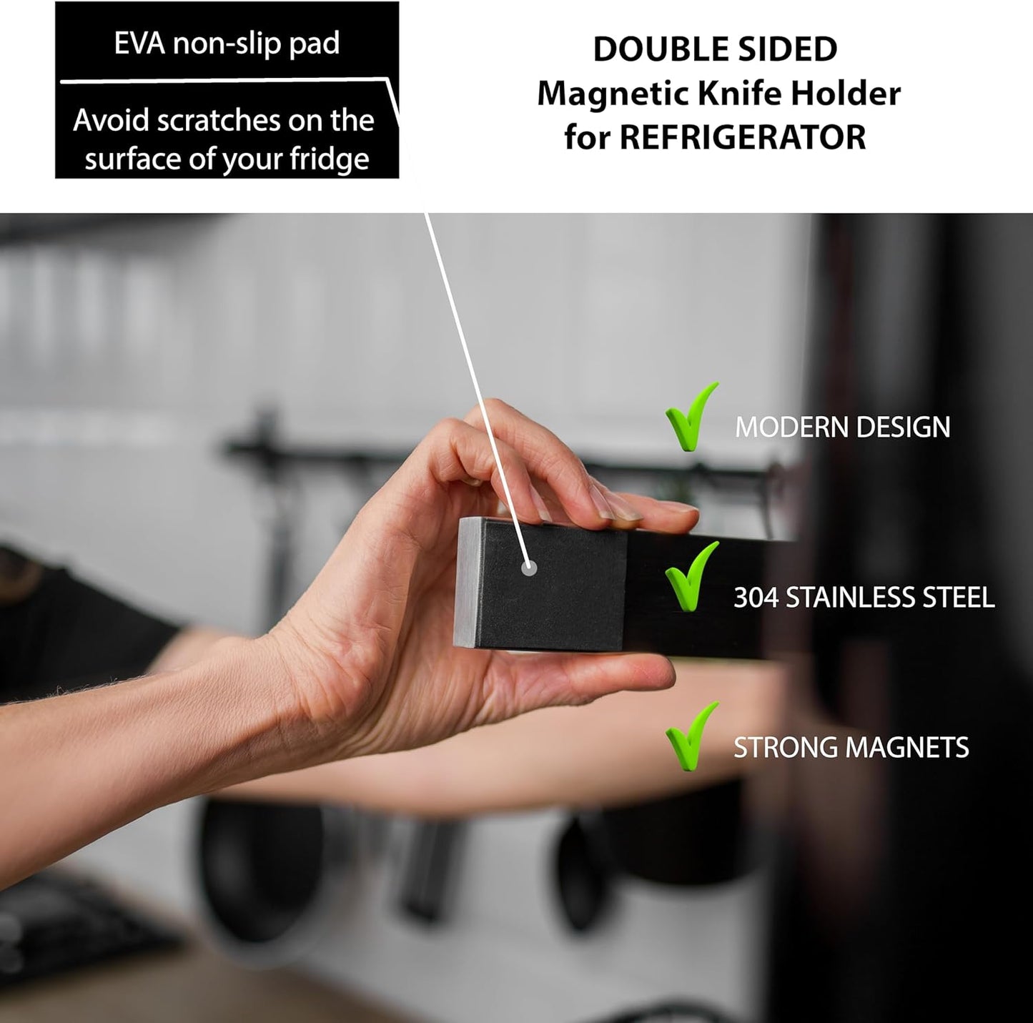 Premium Magnetic Knife Holder for Refrigerator – 20 Inch Professional Double Sided Magnetic Knife Strip for Fridge - Stainless Steel Magnetic Knife Holder for Wall Self Adhesive