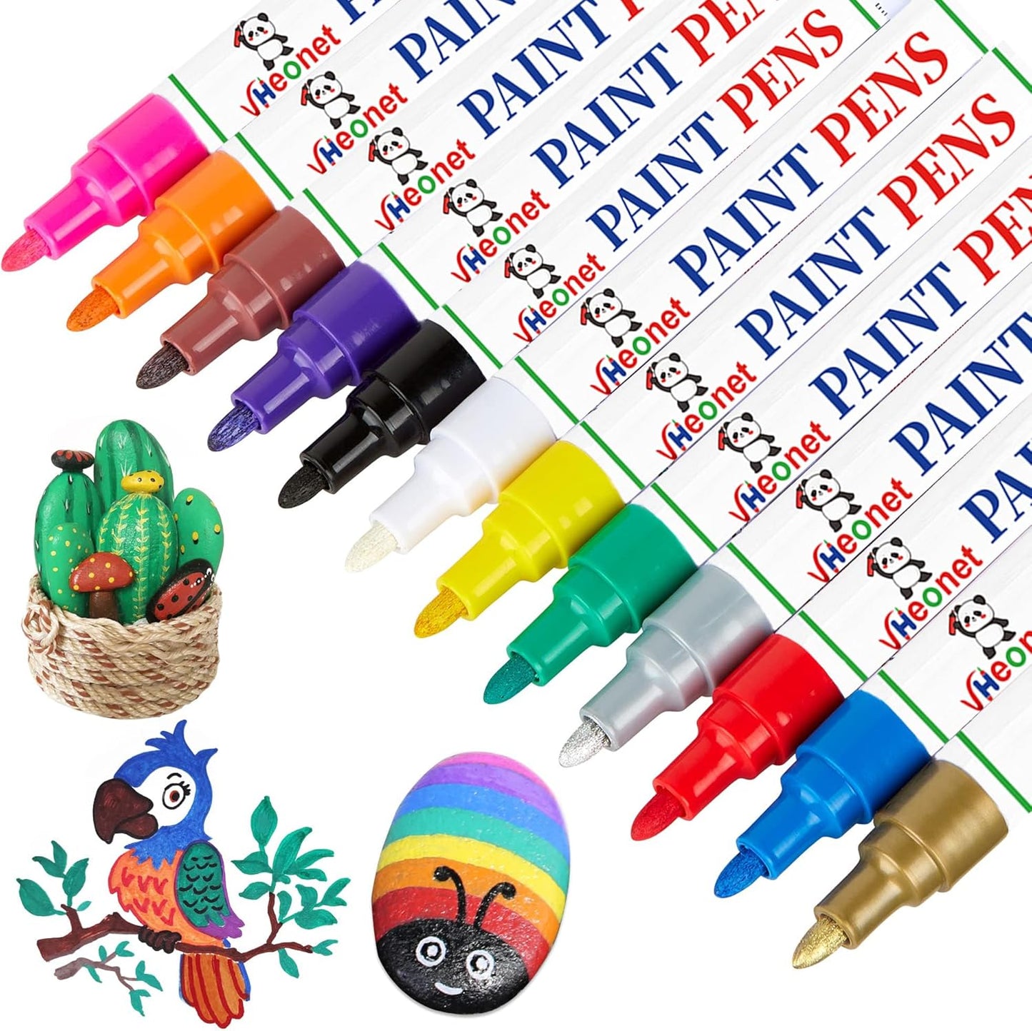 Oil Based Paint Pens and Markers, 12 Pack Permanent Quick-Dry Paint Markers for Rock Painting, Metal, Glass, Fabric, Wood, Plastic, Ceramic, Stone - Waterproof Art Supplies for DIY Crafts (12 Colors)