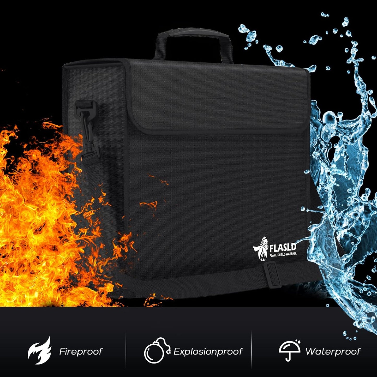 FLASLD Fireproof Document Bags, 15x12x5” Large Fireproof & Water Resistant Bag, Holder Home Office Portable Filing Storage for Valuables, Fireproof Folder FireSafe Box for Cash, Passport