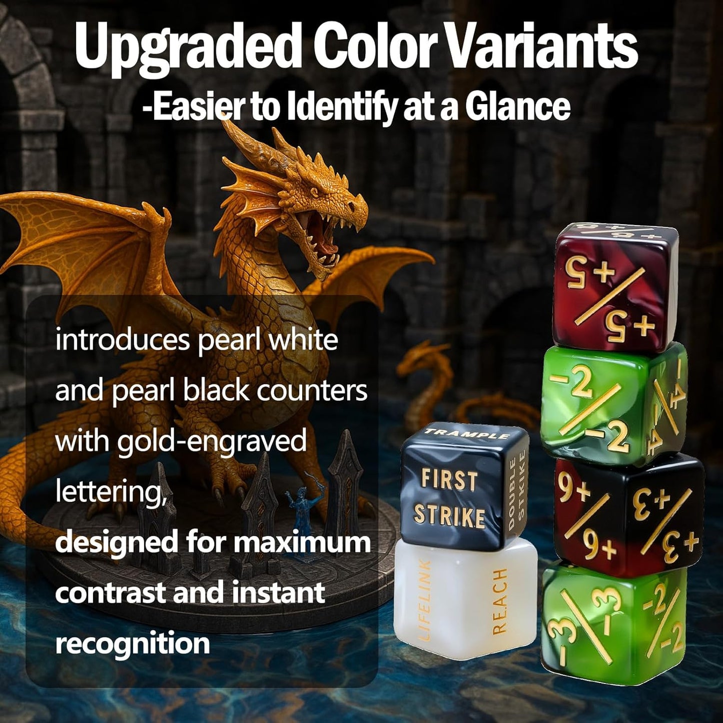 48 Pieces MTG Counter Token Dice Counters Keyword Counters Life Counter Tokens Dice Buff Tokens Compatible with Magic Card Game Accessories CCG Creature Stats (Green&red)