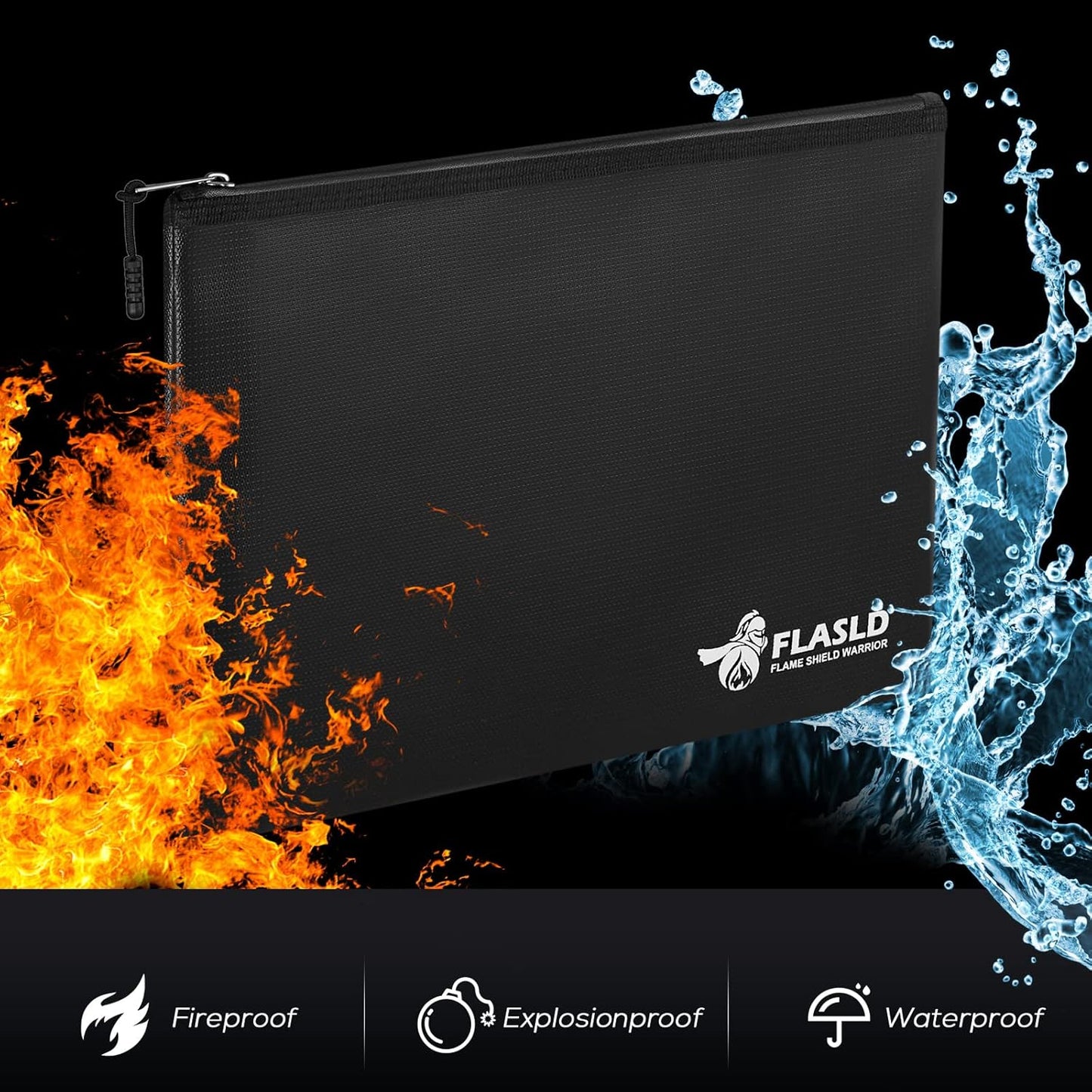 FLASLD Fireproof Document Money Bags, Large Fireproof Wallet Pouch, Safe Bag for Cash, Valuables & Passport, with Silicone Coating & Zipper Closure (Pouch-15x11”)