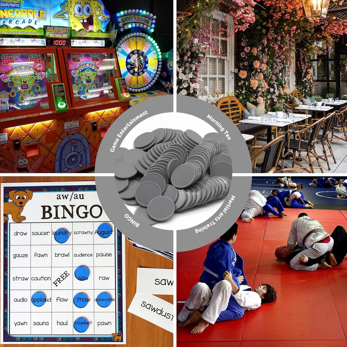 Set of 100 Opaque Plastic Learning Counters Mini Poker Chips Game Tokens with Storage Box (Gray, 1.58 Inch)