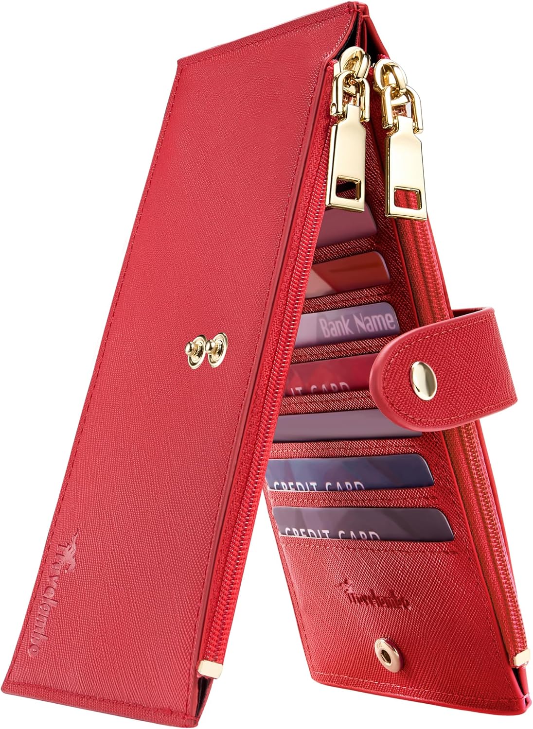 Travelambo RFID Wallet Women Large Size Bifold Multi Card Wallet Case with Zipper Pocke Credit Card Holder for Women