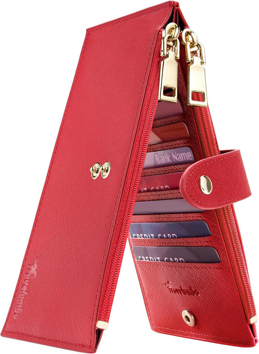 Travelambo RFID Wallet Women Large Size Bifold Multi Card Wallet Case with Zipper Pocke Credit Card Holder for Women
