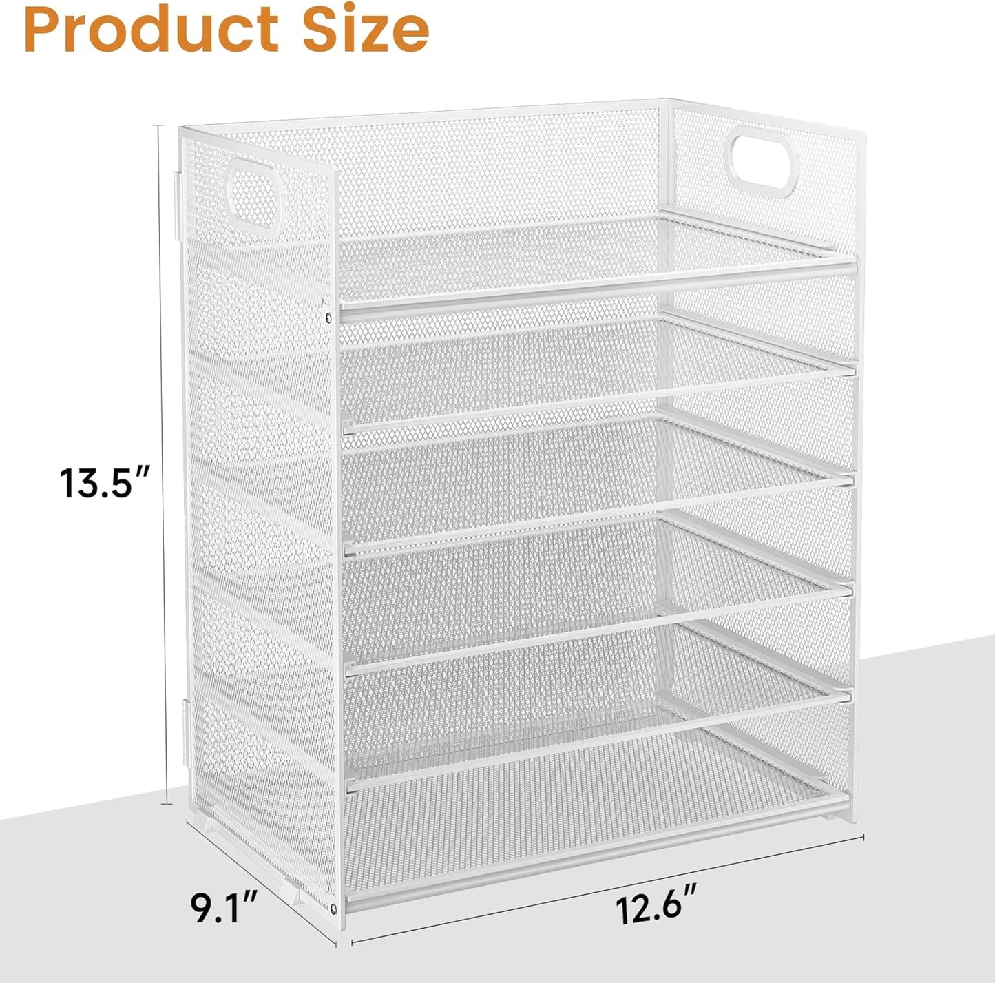 Subekyu 6 Tier Paper Organizer for Desk with Handle, Metal Mesh Desk Office File Folder Paper Letter Tray Accessories Organizer Sorter for Home, School, Office Desktop Document Organization - White