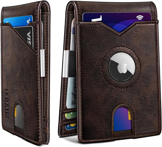 Airtag Wallet for Men,with Money Clip 11 Cards Slim Front Pocket Leather RFID Blocking Wallet with Gift Box