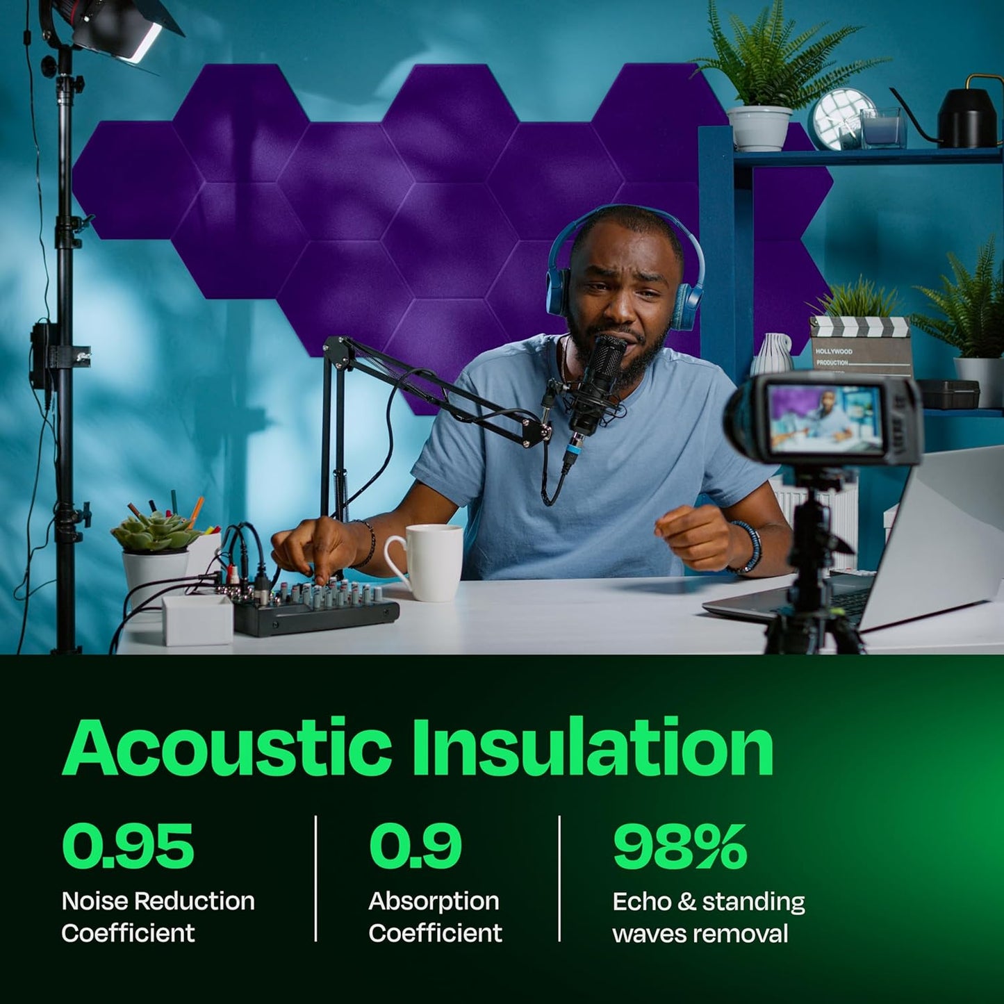 Acoustic Panels 12-Pack Soundproof Wall Panels 12"X10.4"X0.4" Sound Panels High Density Sound Dampening Panels - [Midnight Purple Hexagon]