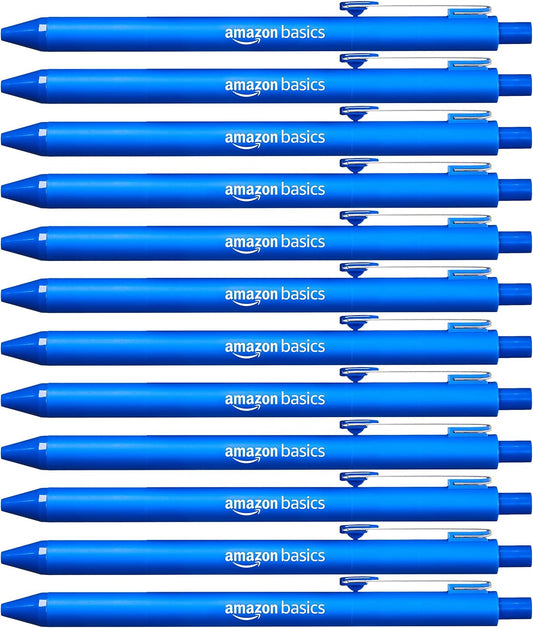 Amazon Basics Retractable Ballpoint Pens, Smooth Writing, Blue, 12-Pack