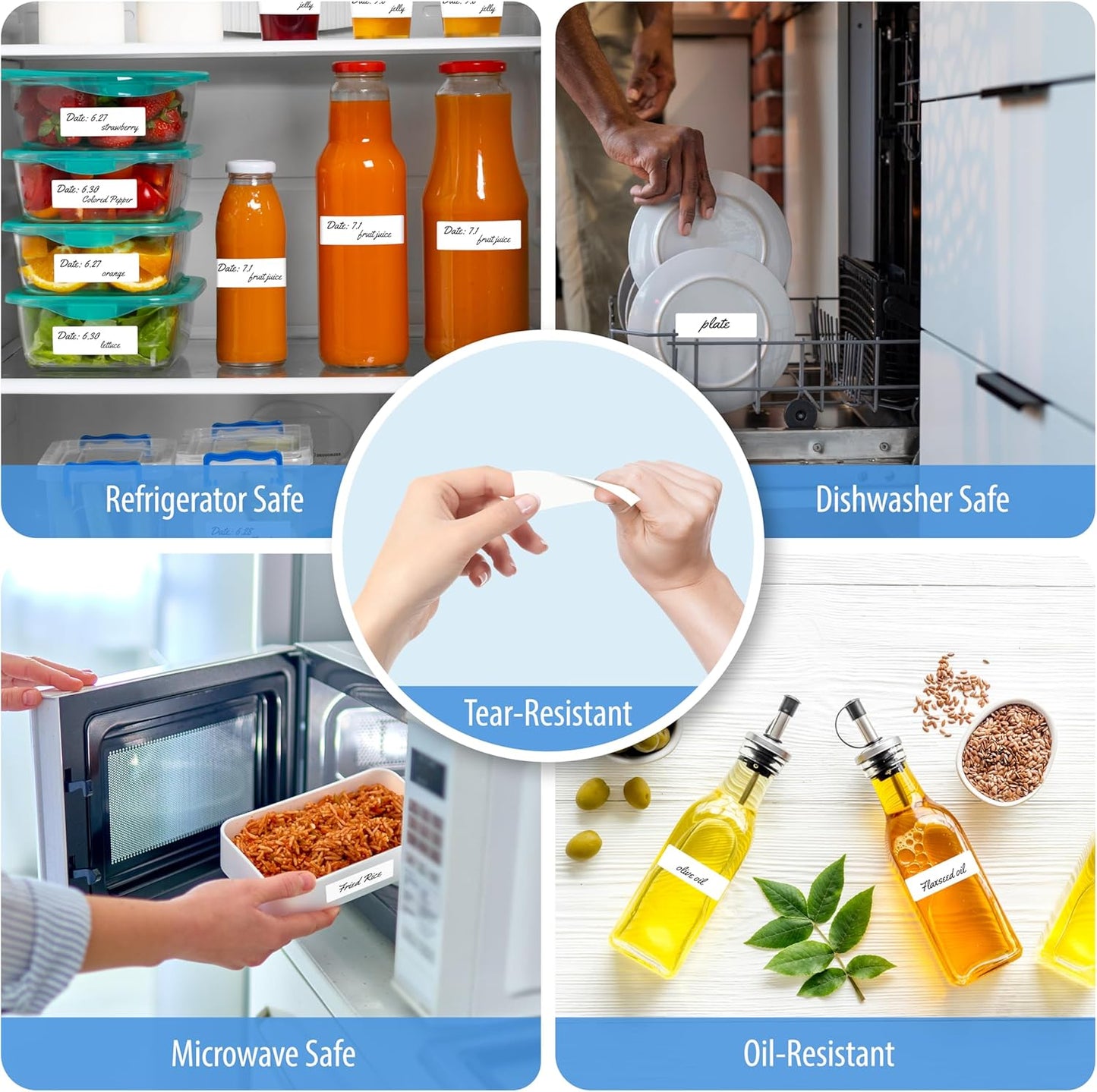 300 Removable Blank Food Labels, Water/Oil/Tear Resistant with Perforation Line for Freezer Food Containers Jars Pantry Organization (Each Measures 1” x 3”)