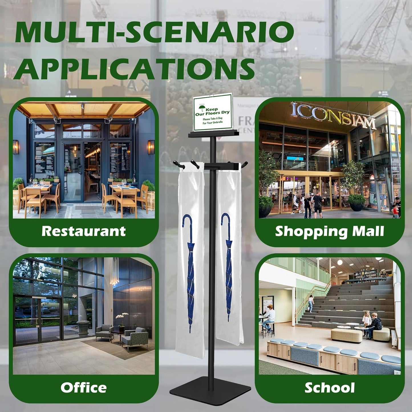 Umbrella Bag Stand, Umbrella Holder Stand with Free 200 Disposable Large Plastic Umbrella Bags, Wet Umbrella Bags Stand