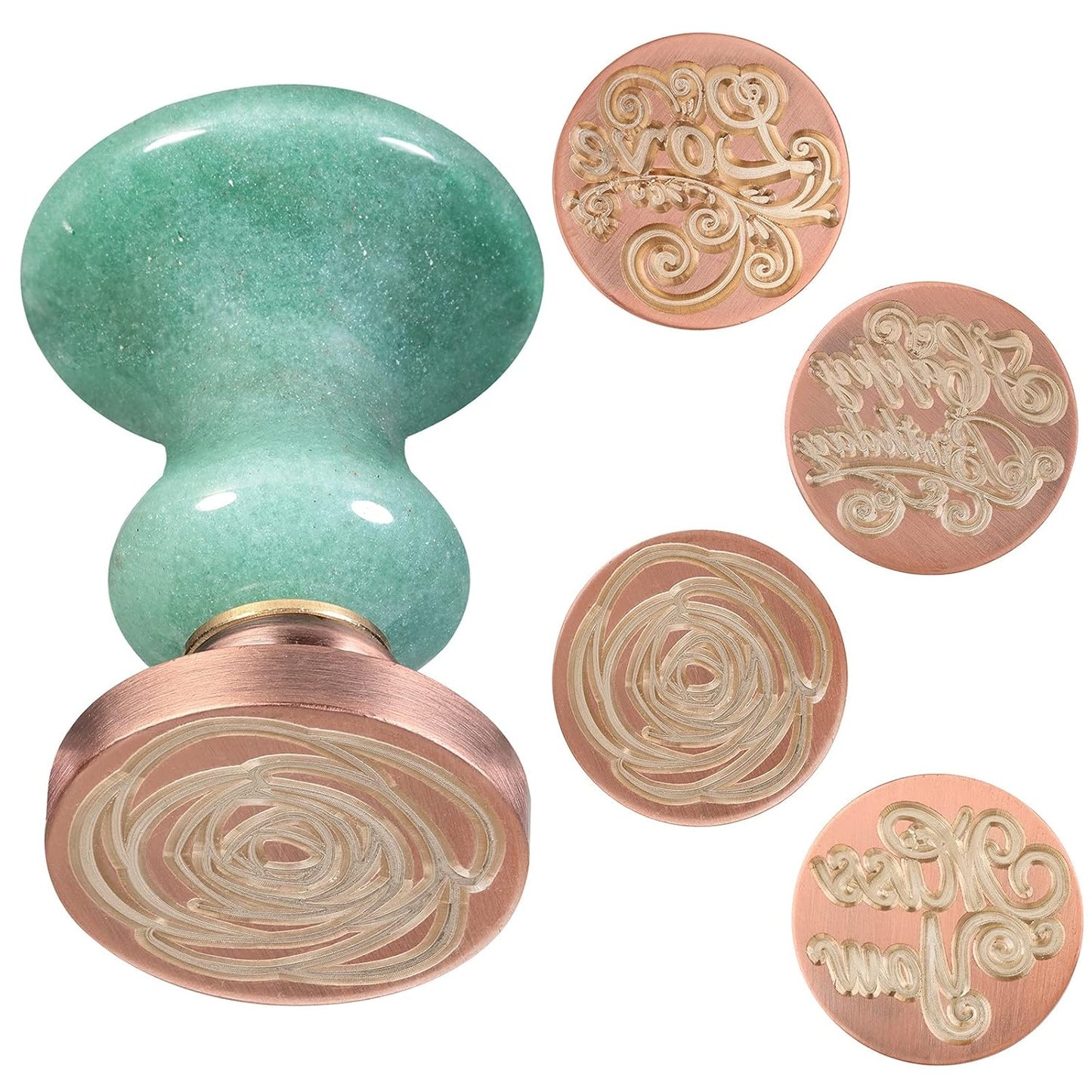 rockcloud Wax Seal Stamp Set, 4 Pieces Sealing Wax Stamps Copper Seals with 1 Green Aventurine Seal Handle for Cards Envelopes Invitation Decoration, Love Expressiont with Rose