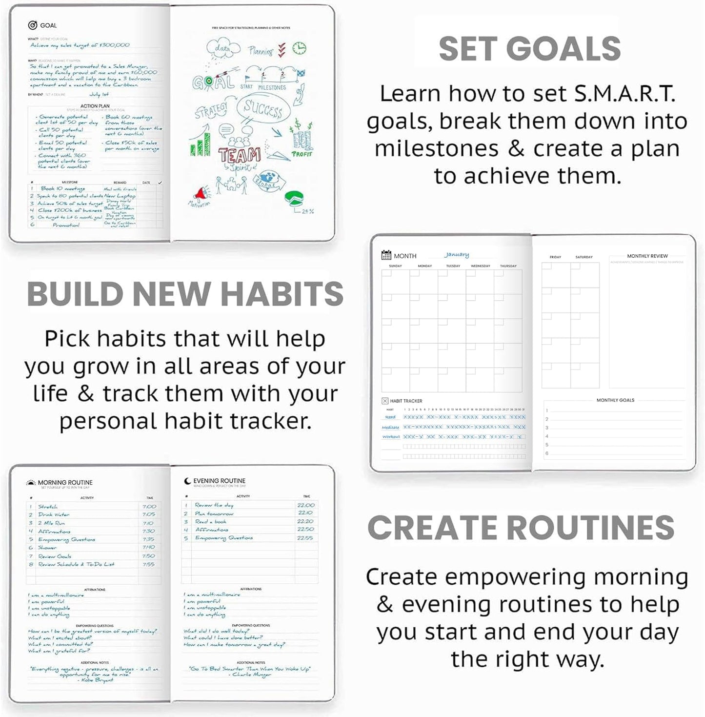 Undated Daily Planner – 1-Year B5 Productivity Organizer with Two-Page Weekly Spread, Goal Setting, Habit Tracker, Weekly & Monthly Pages – Hardcover Time Management Notebook (Gray)