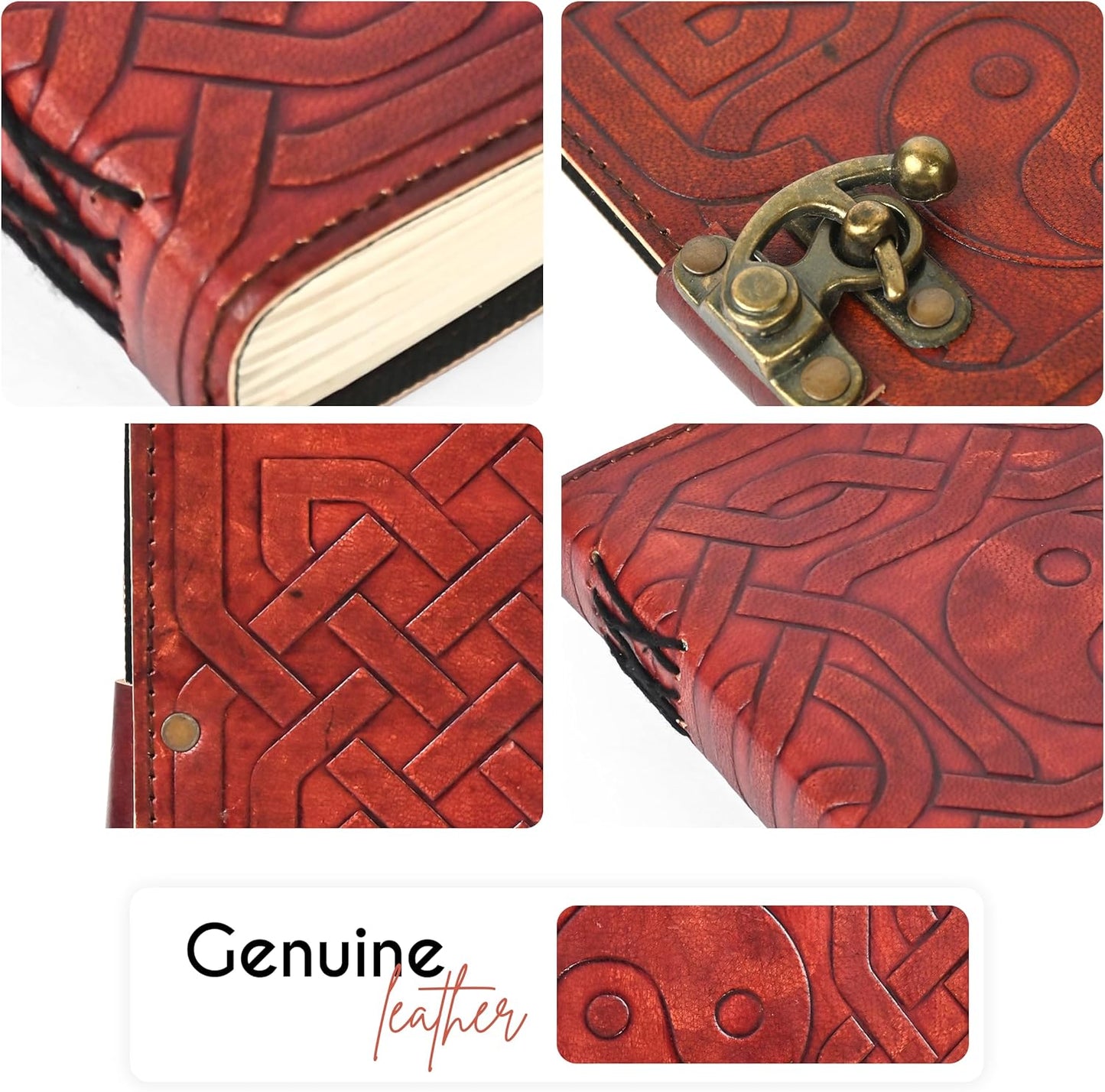 Yin & Yang Vintage Leather Journal with Antique Clasp Lock – 200 White Page Antique Deckle Edge Leather Bound Notebook – 5"X7" Notebook Journal for Writing, Drawing, Home, Office, Travelling (Brown)