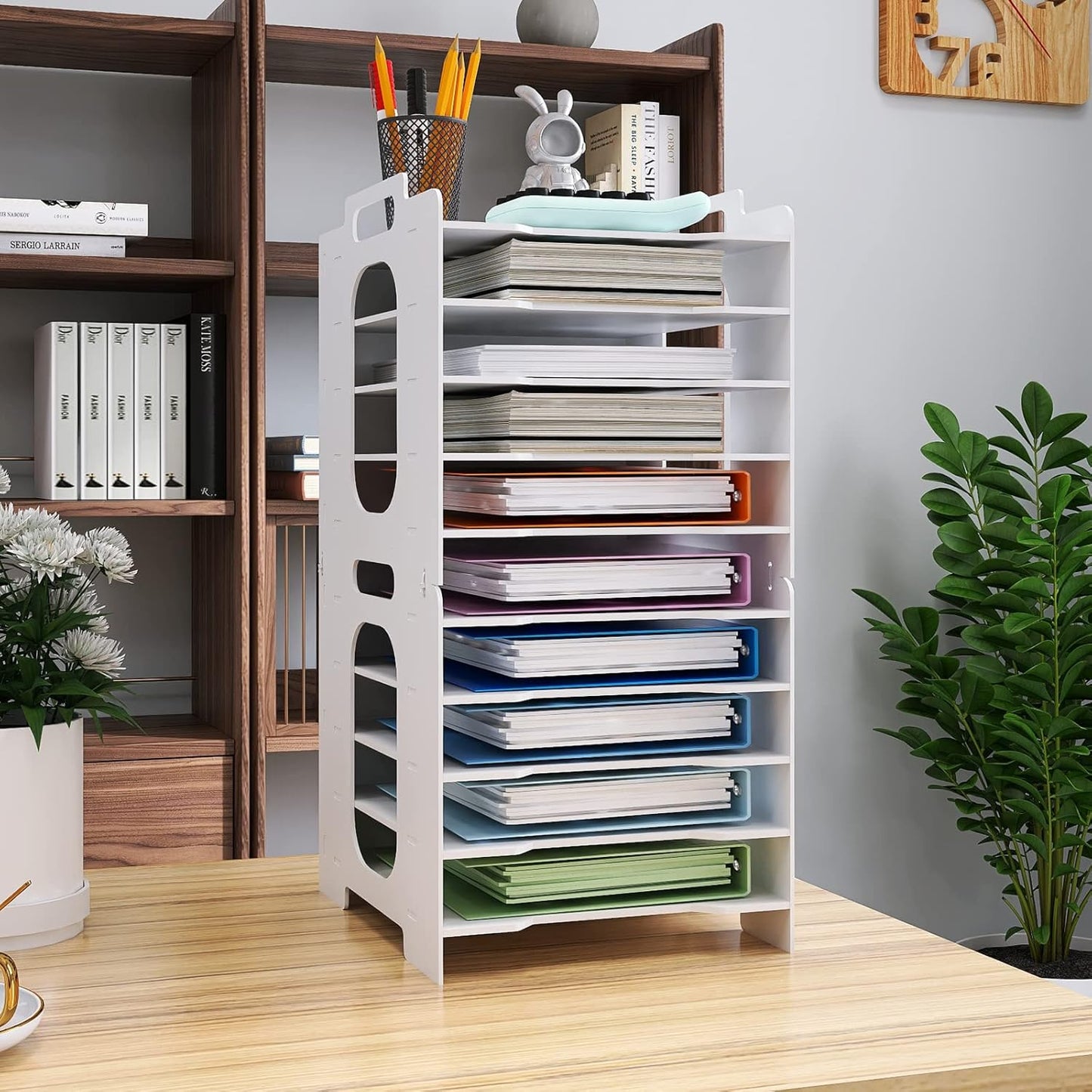 Natwind Office Stackable Paper Organizer for Desk White Desktop File Sorter Desk Organizer Letter Tray Holder Document Storage Rack for Home Office School 10-Tier