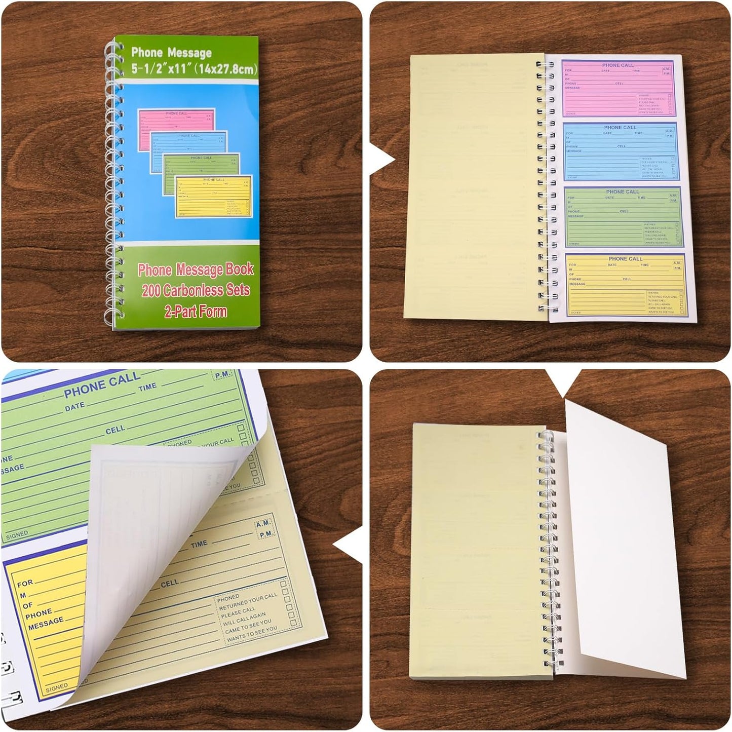 12 Pcs Spiral Bound Phone Message Book for Business Office, 5 1/2" x 11"2 PartTelephone Message Pads with Carbon Copy, Colorful Carbonless Duplicate Call Log Book