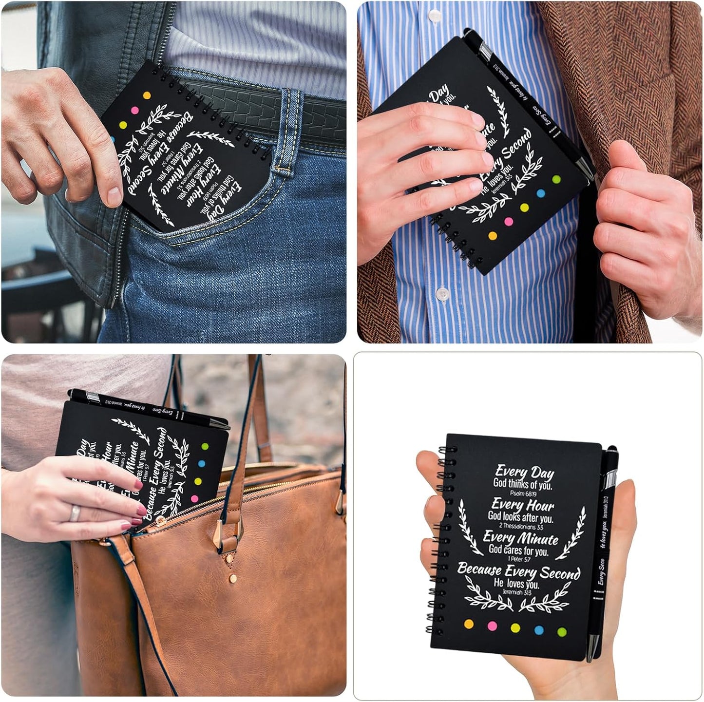 60 Pcs Bulk Christian Gifts Prayer Journal for Woman - 30 Set Religious Notepad with Christian Pen - Bible Notebook - Church Gifts for Inspirational, Bible Study, Devotions (Black)