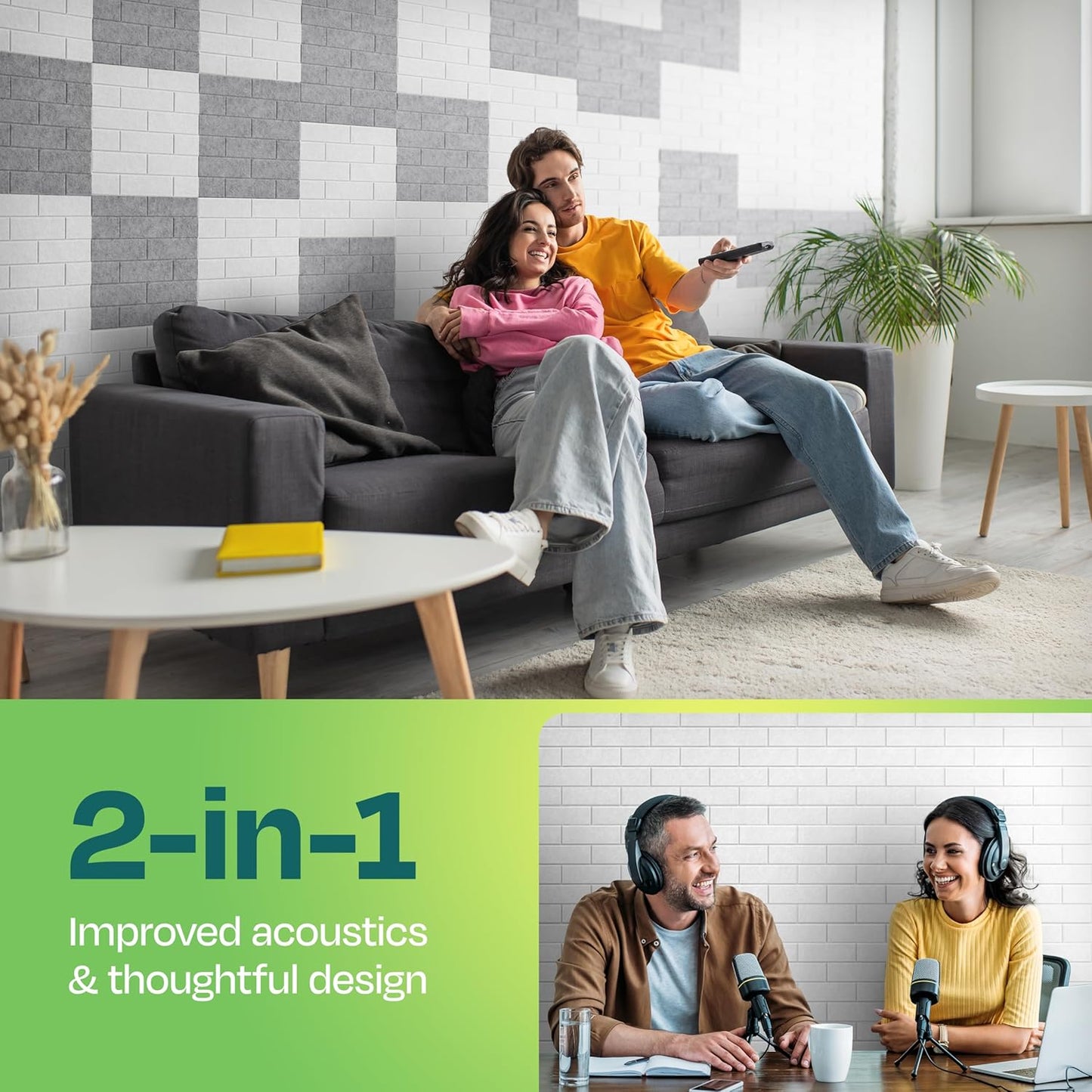 Acoustic Panels 18-Pack - Soundproof Wall Panels 12"X12"X0.4" Brick Style - Premium Sound Dampening - Easy Self-Adhesive Installation - White