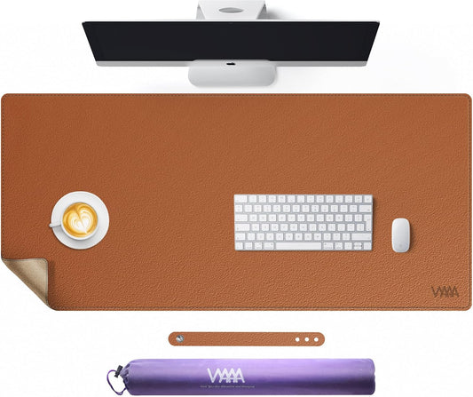 Vyaaa Cork & Leather Desk Pad, 43.3“ x 19.7” Dual Sided Large Desk Mat, Large Mouse Pad on Top of Desks for Computer, Gaming, Home or Office (Brown)