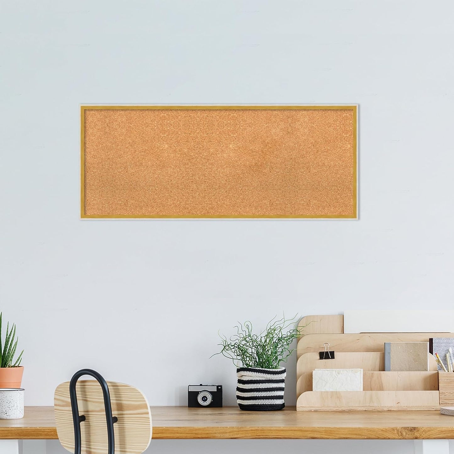 Amanti Art Natural Cork Board for Wall, 17x41 Vision Board with White Frame, Large Corkboard Office Decor for Home Organization, Modern Corkboard Pinboard to Display Items for Home Organization in